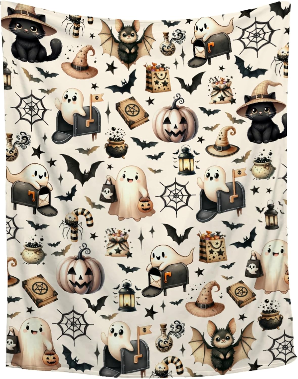 Halloween Ghost Throw Blanket,Cute Bat Blanket,Warm Lightweight Flannel Blanket Halloween Decor Gift Decor Blanket for Couch, Bed, Living Room,40''x 50'' for Kid