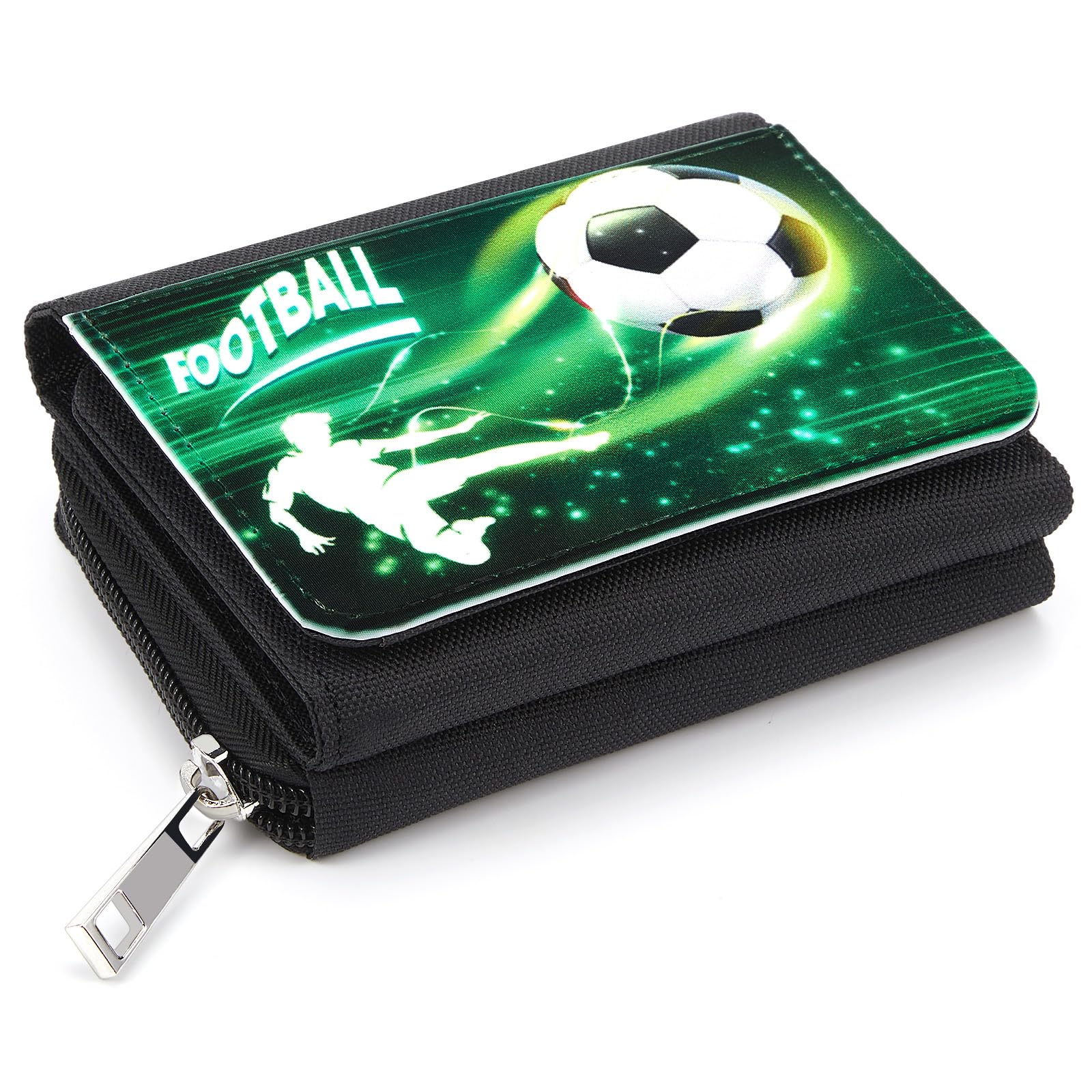 Xuniea Cartera para Niños Monedero para Niñas Billetera Triple con Balón de Fútbol Carteira con Cremallera Wallets como Regalo para Niños Adolescentes y Colegio
