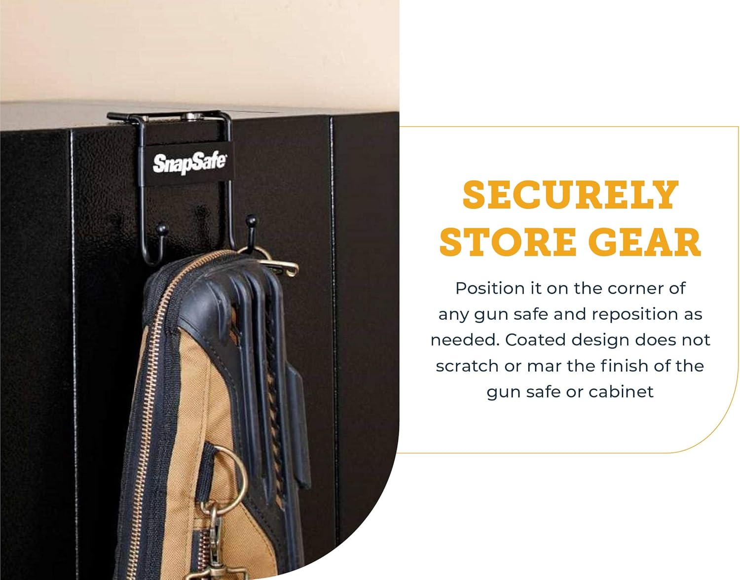 SnapSafe Magnetic Safe Hook 75911 - Two-Pronged Hook Design with Non-Scratch Coating and Heavy Duty Magnets Rated for 35 Pounds to Securely Organize Your Gear, Gun Case, Binoculars, Range Bags, & More