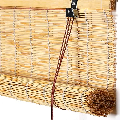 KDDEON Persianas enrollables de bambú opacas de privacidad, cortinas de caña tejidas a mano naturales, para interiores y exteriores, decoración de