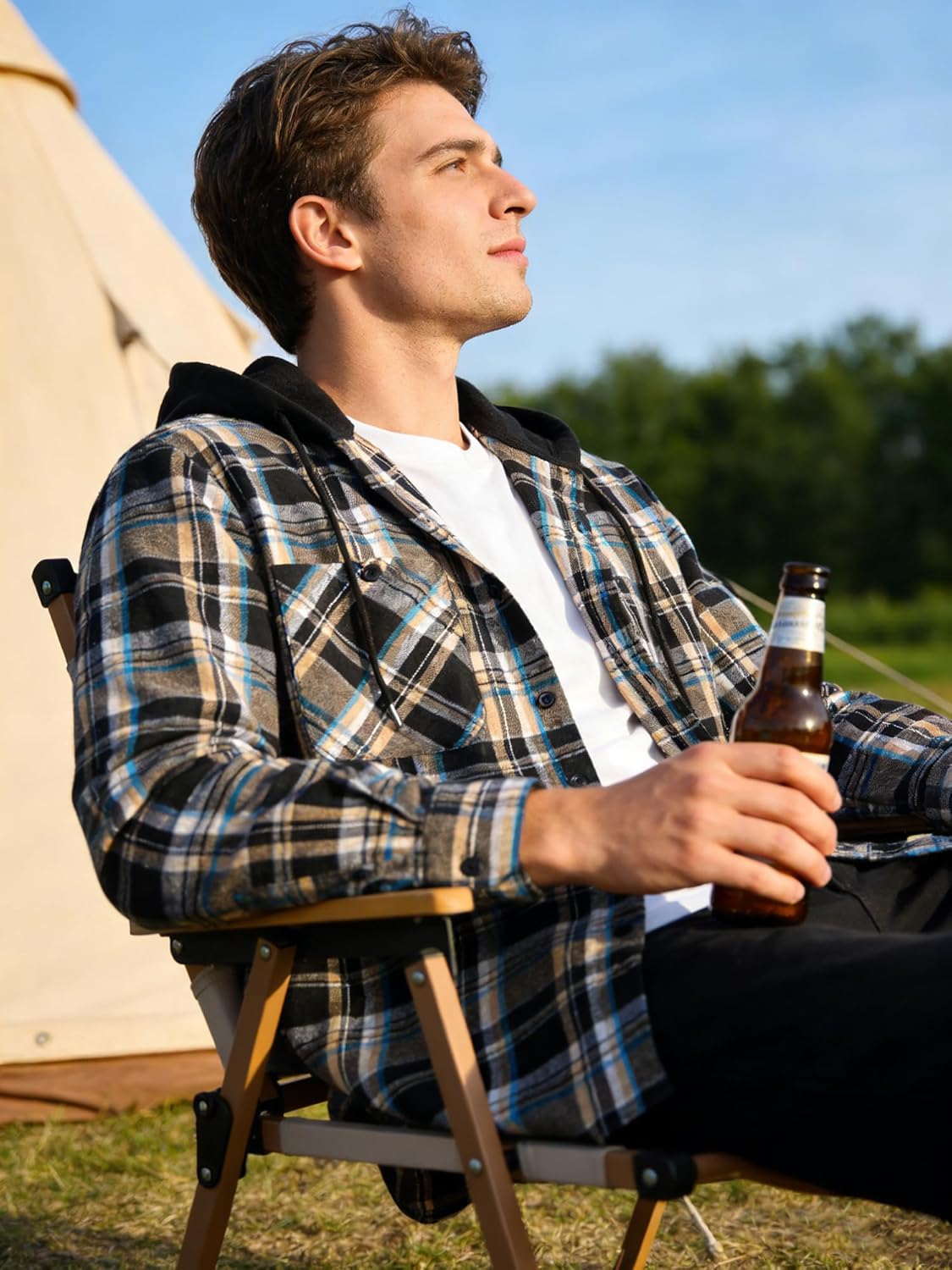 SwissWell 5 Pack Mens Long Sleeve Button-up Hoodie Loose Fit Plaid Hooded Shirts Fall Flannel Shirt with Hood - Image 2