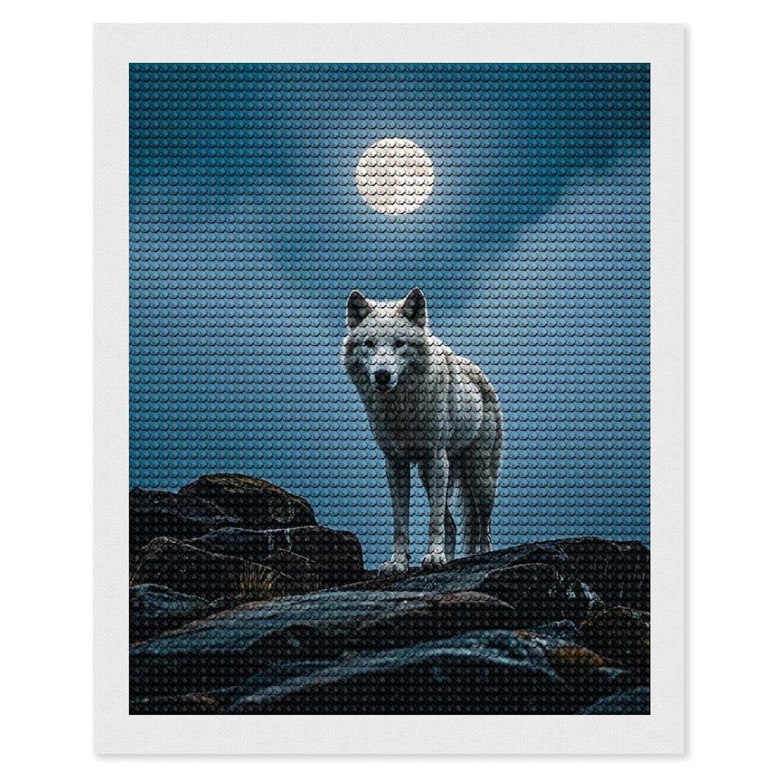 DWVTSLH The White Wolf on The Rock Diamond Painting Kits for Adults, Personalized Diamond Photo Art Full Drill, DIY 5D Diamond Art Painting Kits for Beginners, Home Wall Decor 16"x20"