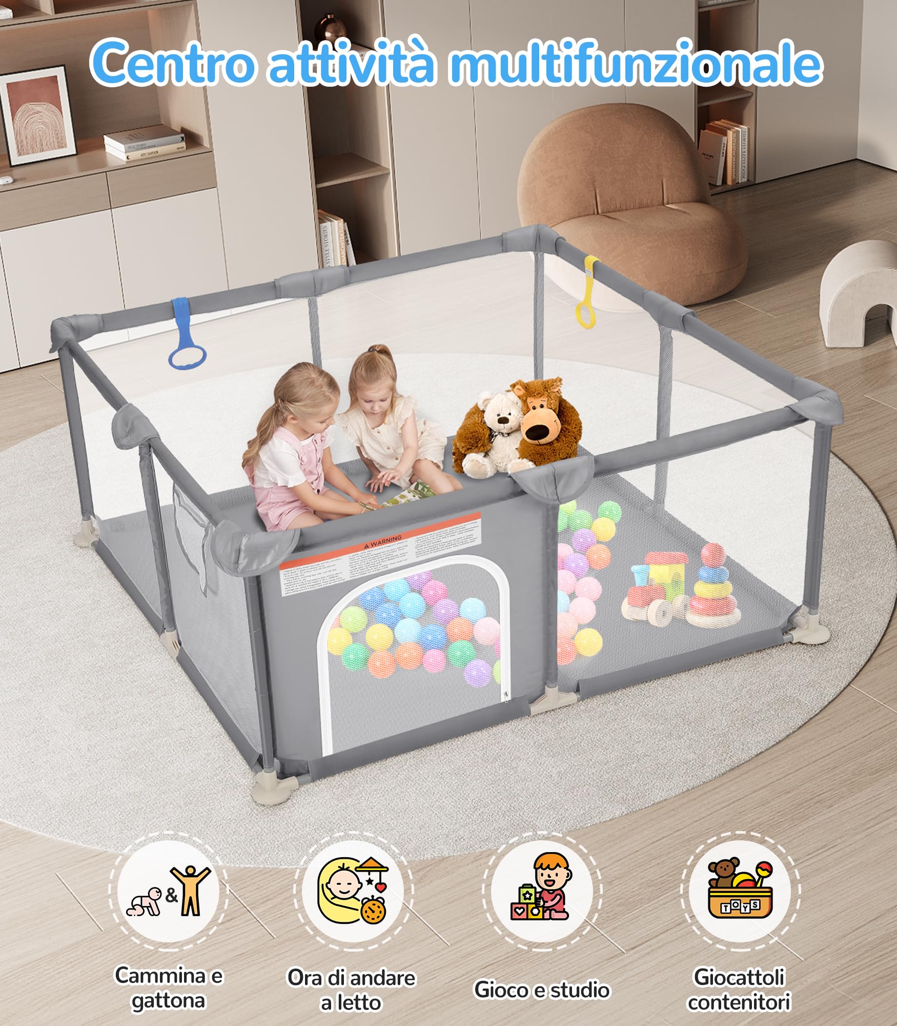Dripex Box per Bambini Recinto Neonato - Small - Ostrica | 124 x 124 cm Rete Traspirante Tessuto Oxford 210D, 2 Anelli di Gioco