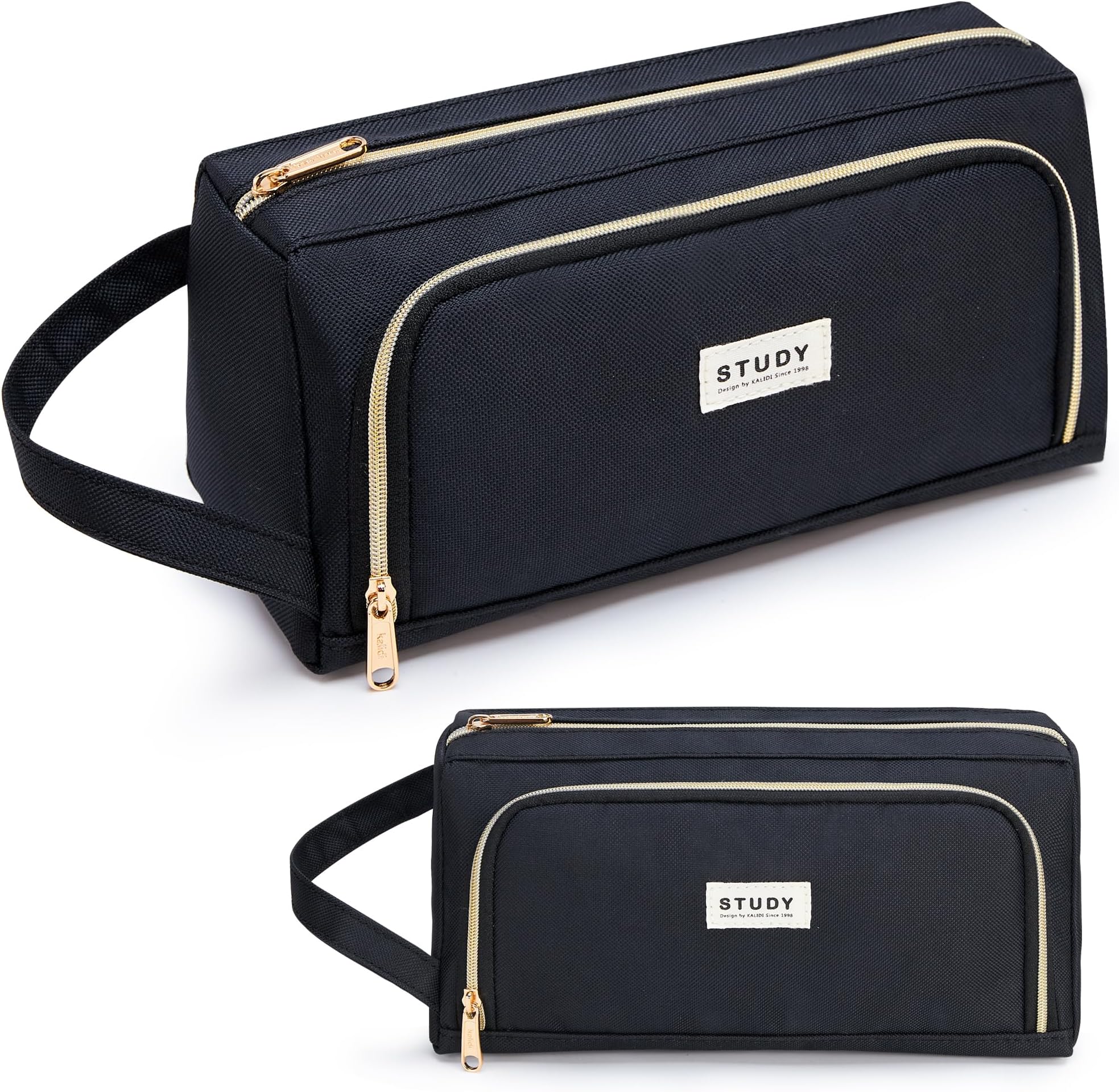 KALIDI Large Pencil Case for Girls and Boys Waterproof - Cute Pencil Case for Girls Secondary School Big Capacity Pencilcase with Zipper & Compartments Aesthetic Pencil Pouch for Women, Black