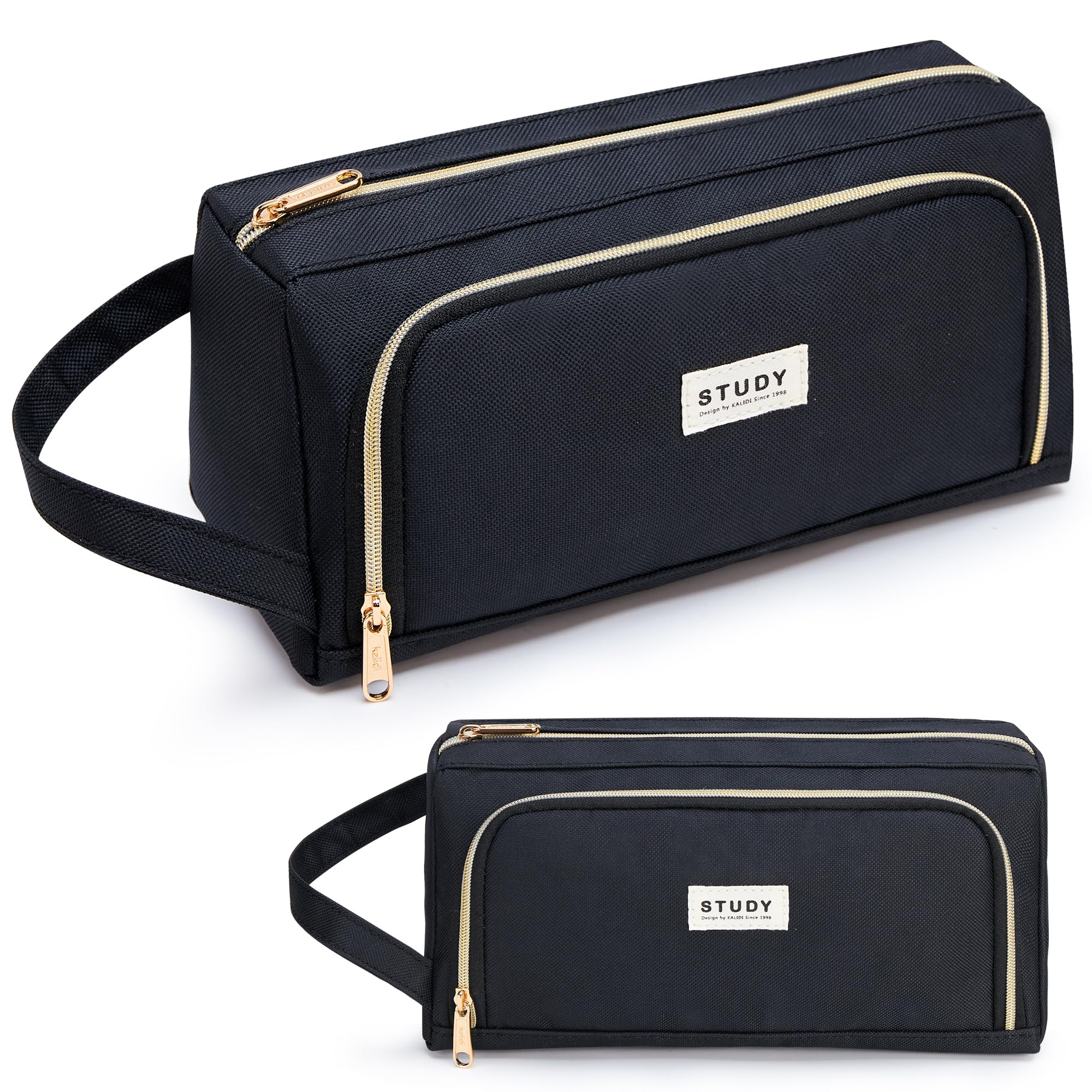 KALIDI Large Pencil Case for Girls and Boys Waterproof - Cute Pencil Case for Girls Secondary School Big Capacity Pencilcase with Zipper & Compartments Aesthetic Pencil Pouch for Women, Black