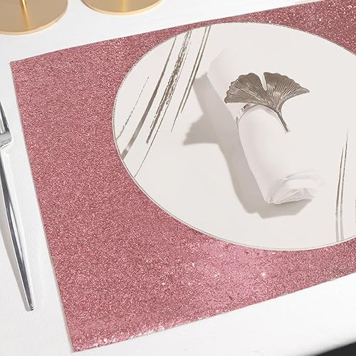 Miniatura 8 de Efavormart - Paquete de 6 manteles individuales antideslizantes de piel sintética con purpurina, color rosa para bodas, banquetes, fiestas, cocina,