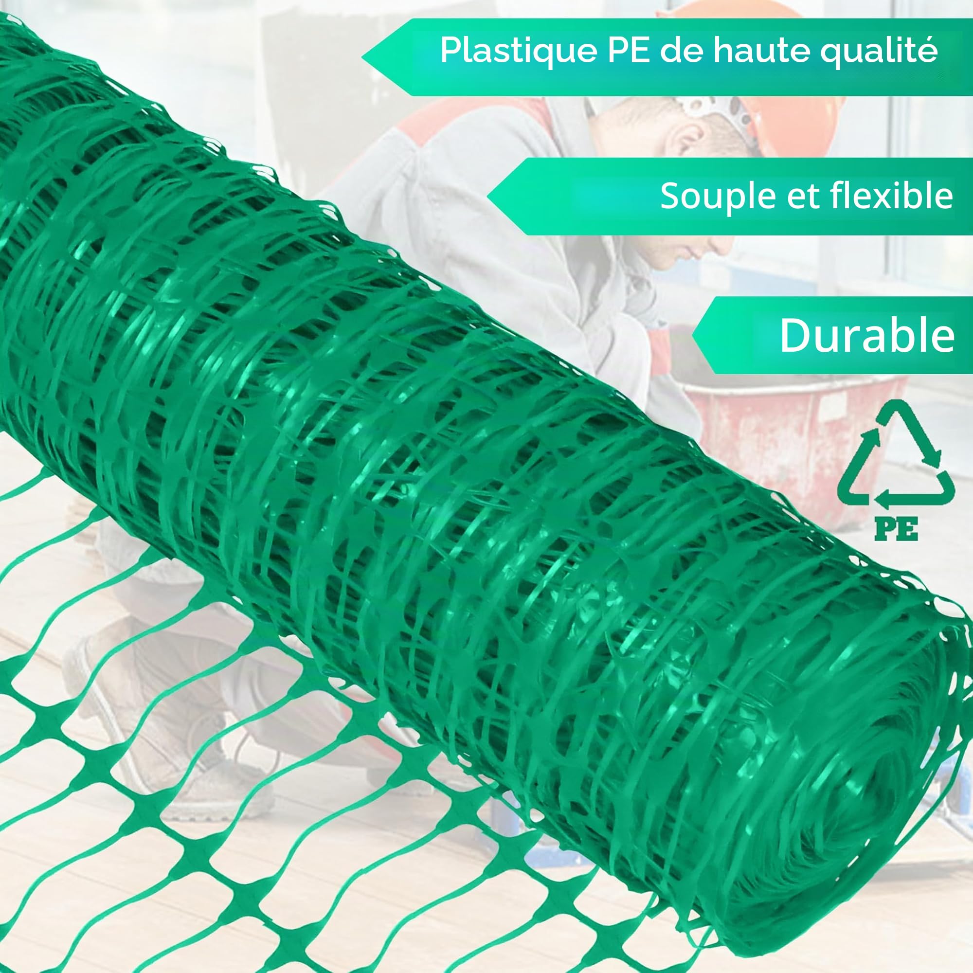 FIVMEN Clôture en plastique - 1 x 50 m - Filet de protection pour moutons et chiens - Clôture de volaille - Filet de sécurité - Filet de réception pour chiens - Vert