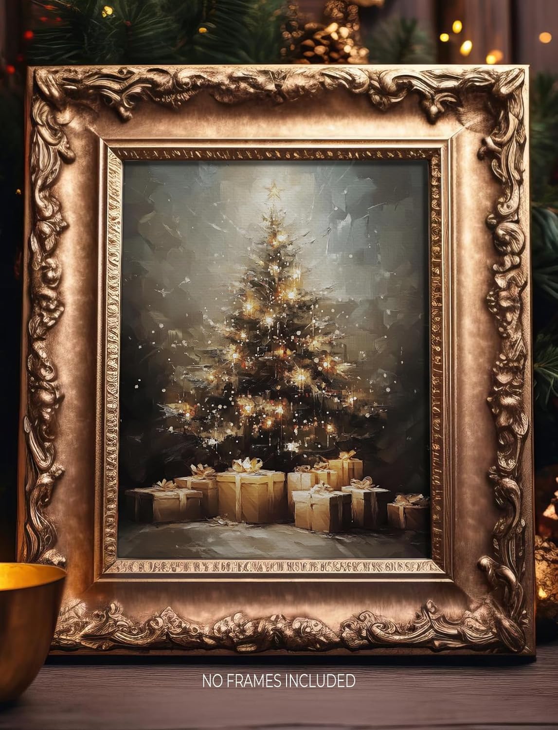 Foritho Vintage Glitter Christmas Tree Canvas Wall Art Prints, Rustic Christmas Decor, Retro Xmas Tree Gift Boxes Framed Wall Decor for Home Bedroom Living Room, 11x14 Inch - Image 5