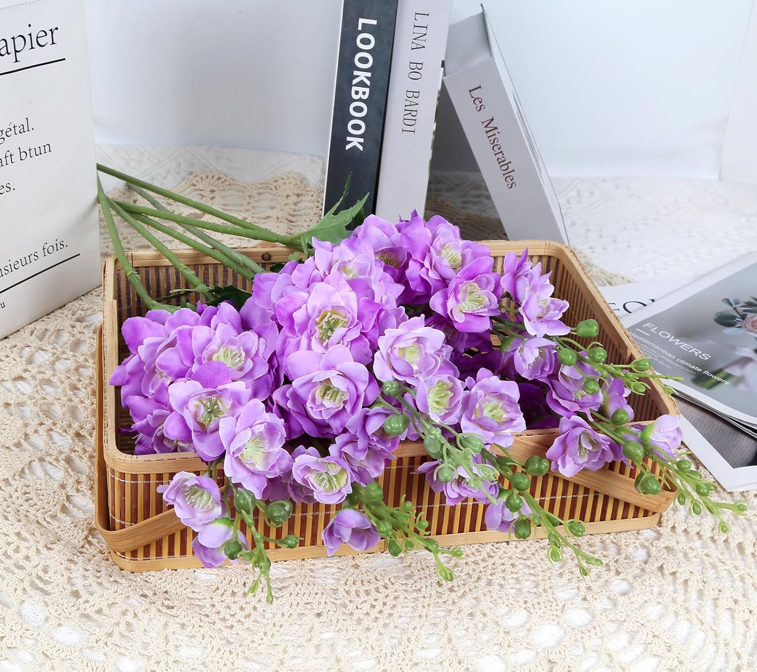 Purple Delphinium Artificial Flower 6PCS Purple Faux Larkspur Silk Delphinium Flowers 29.52" Long Stem Fake Flower for Tall Vase Wedding Floral Arrangements Home Table Decor(Purple) - Image 2