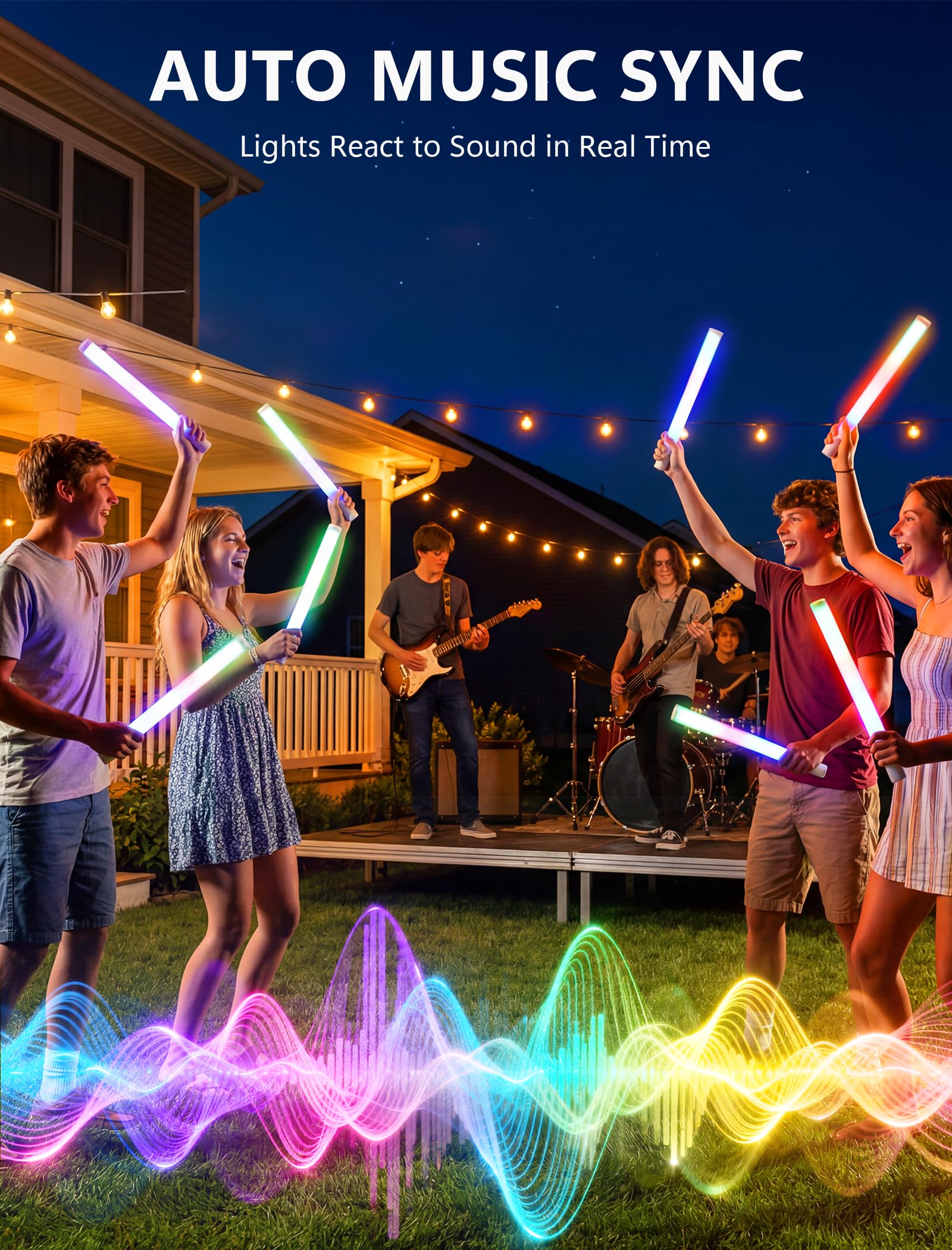 Palillos brillantes LED recargables inteligentes con control de aplicación y sincronización de música, barras de luz interactivas de primera calidad, recargables por USB-C, sincronización de