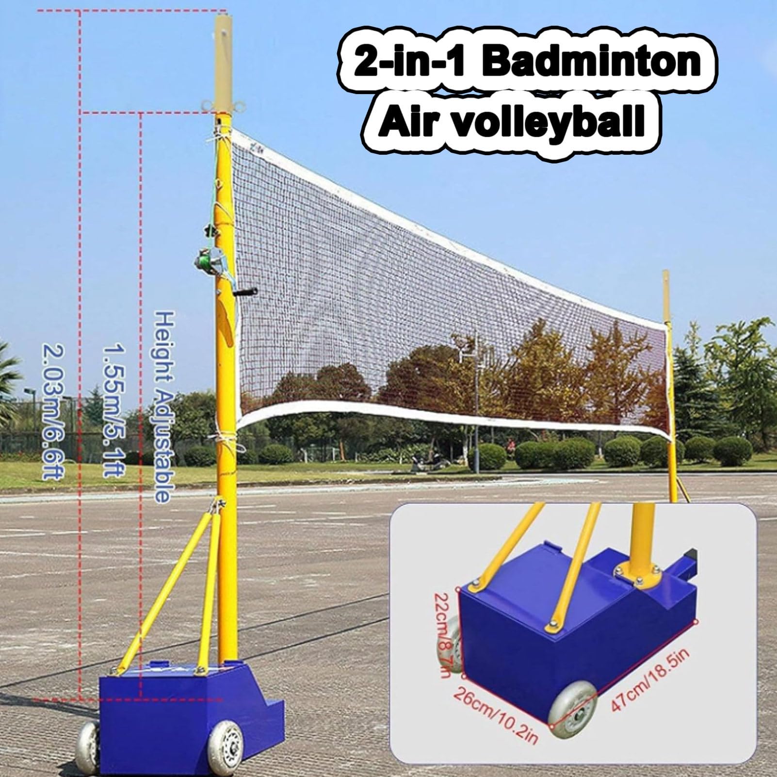 Rete da badminton portatile con ruote e base stabile per sport indoor e outdoor
