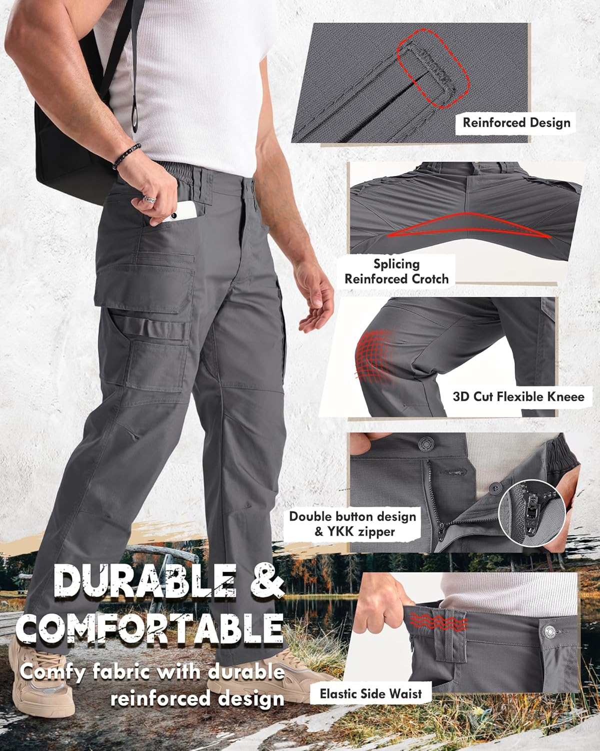 IGOLUMON Work Pants for Men Cargo Tactical Pants with 9 Pockets, Ripstop Lightweight Stretch Outdoor Hiking Pants - Image 4