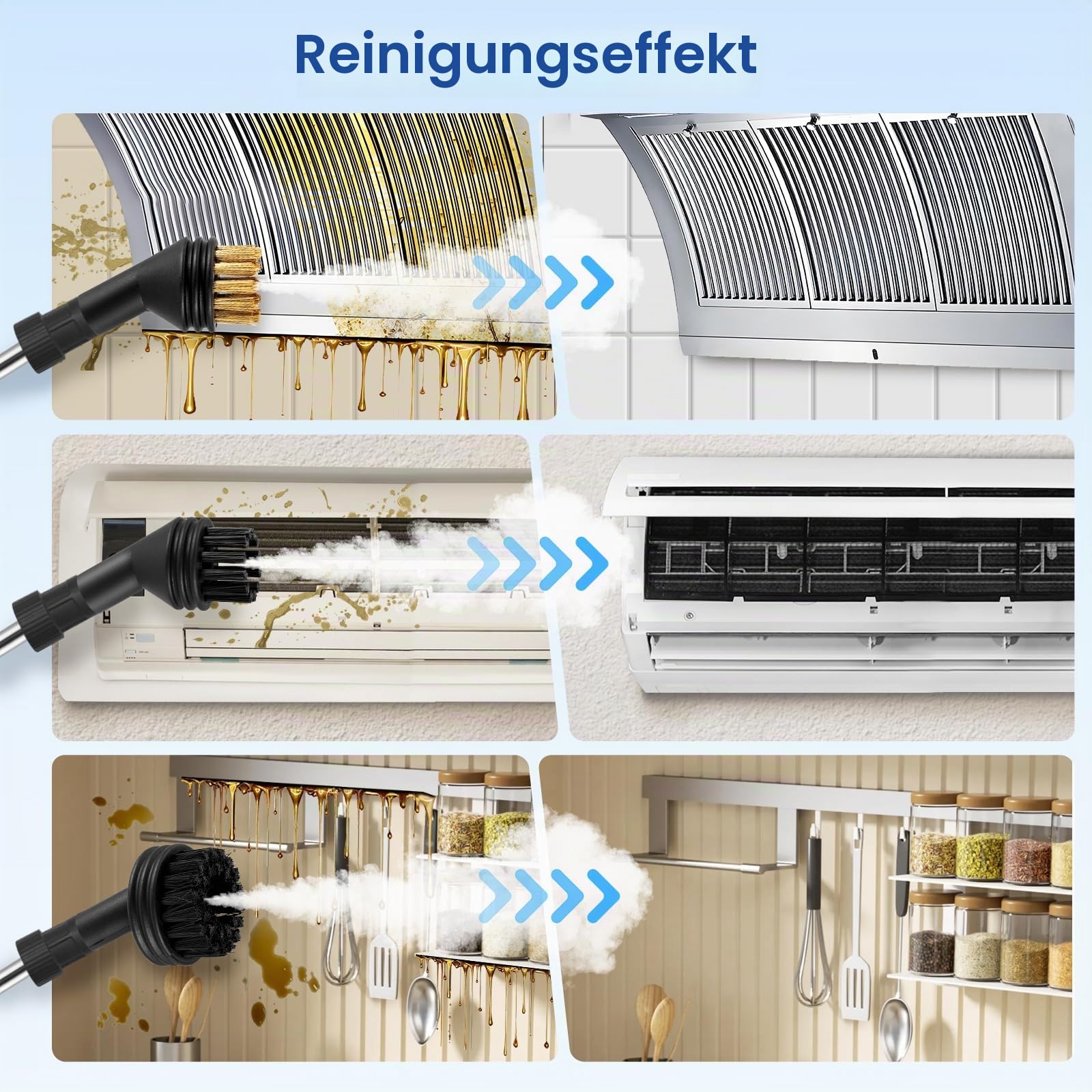 2500W Tragbarer Dampfreiniger mit 1100ML Wassertank, Dampfreiniger Handgerät 3.0 bar Druck & 9 Zubehörteilen und 3 Bürstenköpfen – Ideal für Küche, Bad, Auto & Polster