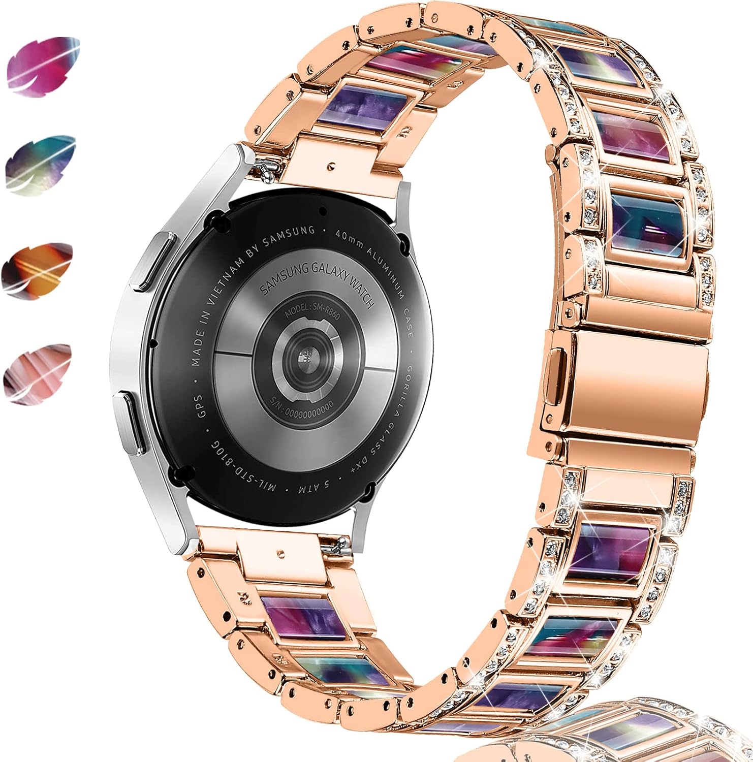 NINKI Sparkling Band Compatible Samsung Galaxy Watch 7/6/5/4 FE 40mm 44mm Classic 43mm 47mm/Classic 42mm 46mm/Active 2 Watch Bands Resin,20mm Stainless Steel Bracelet Band for Galaxy Watch 3 41mm/42mm