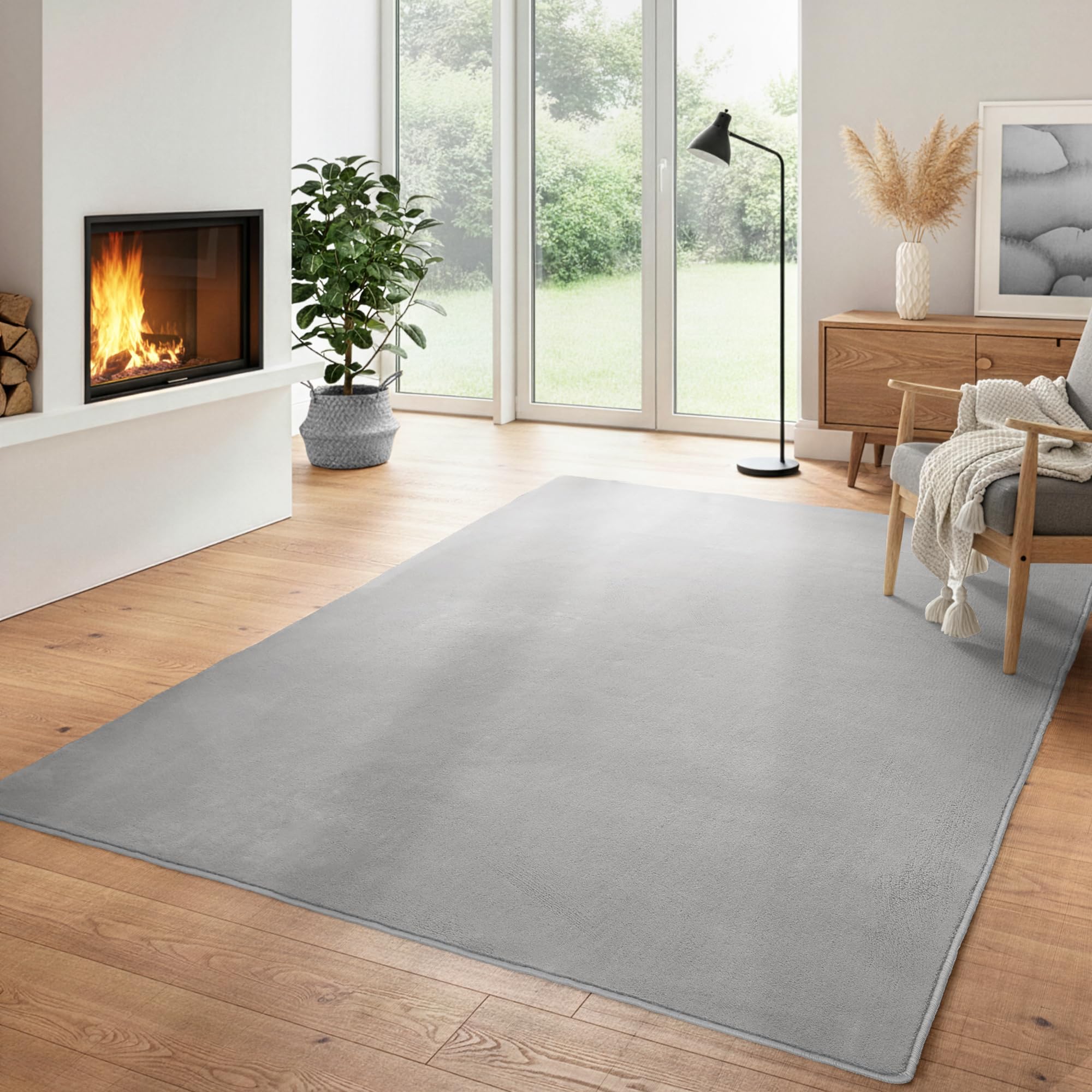 Einfarbiger Teppich Rund Wohnizmmer, Esszimmer, Schlafzimmer, Küchenteppich Waschbar Runder Teppich Beige Flauschig Kurzflor Carpet