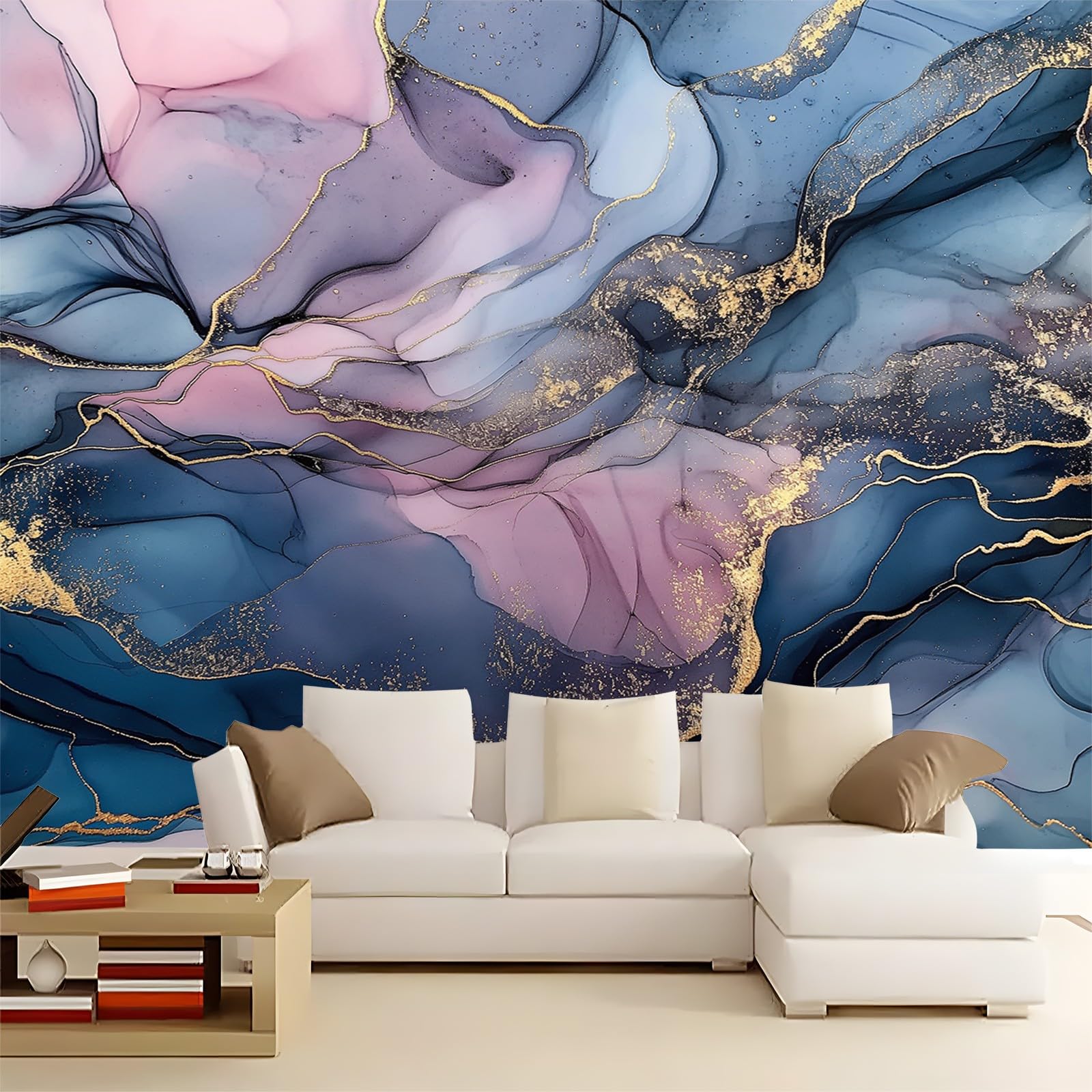 Tapeta z włókniny 350 x 256 cm gładka abstrakcyjna farba atramentowa dekoracja ścienna, panoramiczny plakat obrazy ścienne dom sypialnia dekoracyjny obraz ścienny granatowy