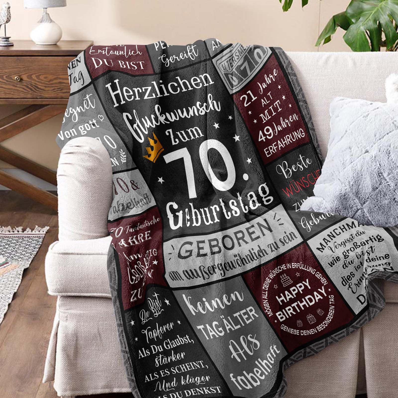 Parcae 70. Geburtstag Mann Decke 200x150CM, Polyester, Einlagig, Retro Muster, Hochwertig, Winter, Geschenk für Erwachsene, Wohnen, Freizeit, Dekoration