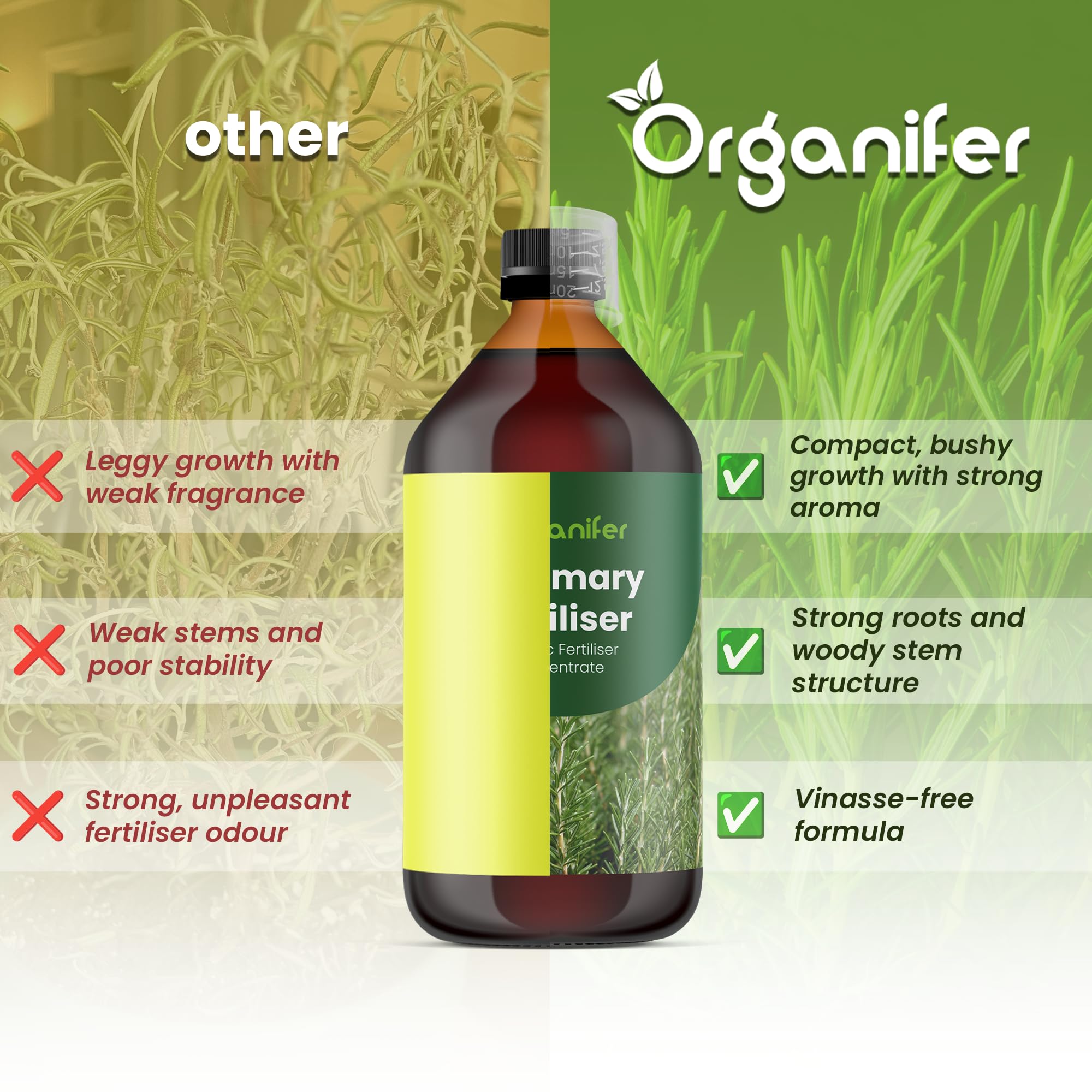 Fertilizante Líquido Para Romero 1L – Abono Orgánico Para Hojas Saludables Y Crecimiento Fuerte – Refuerza Raíces Y Vitalidad – Organifer