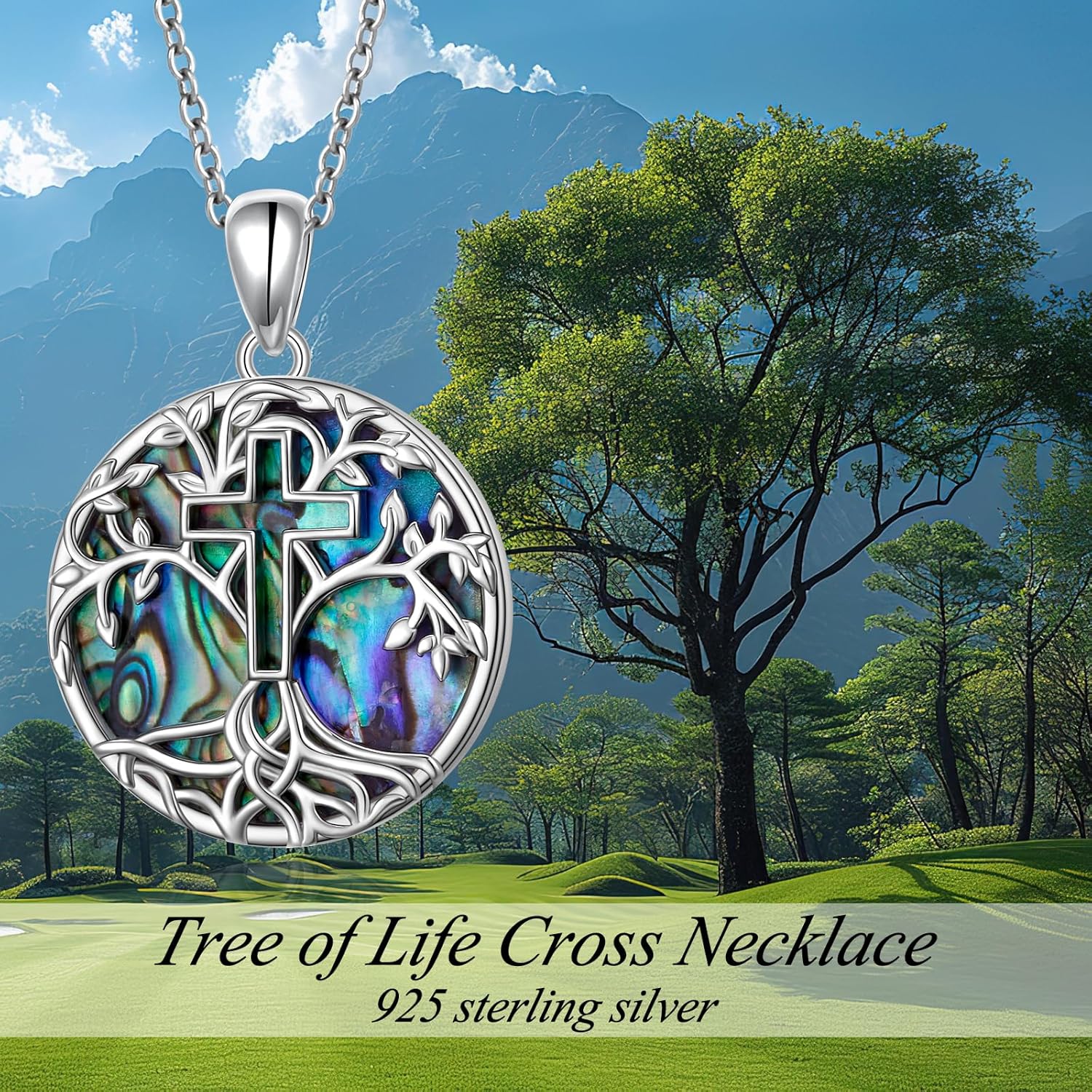 DAOCHONG Tree of Life Cross Necklace 925 Sterling Silver Abalone Shell Pendant Necklaces for Women Christian Religious Jewelry - Image 7