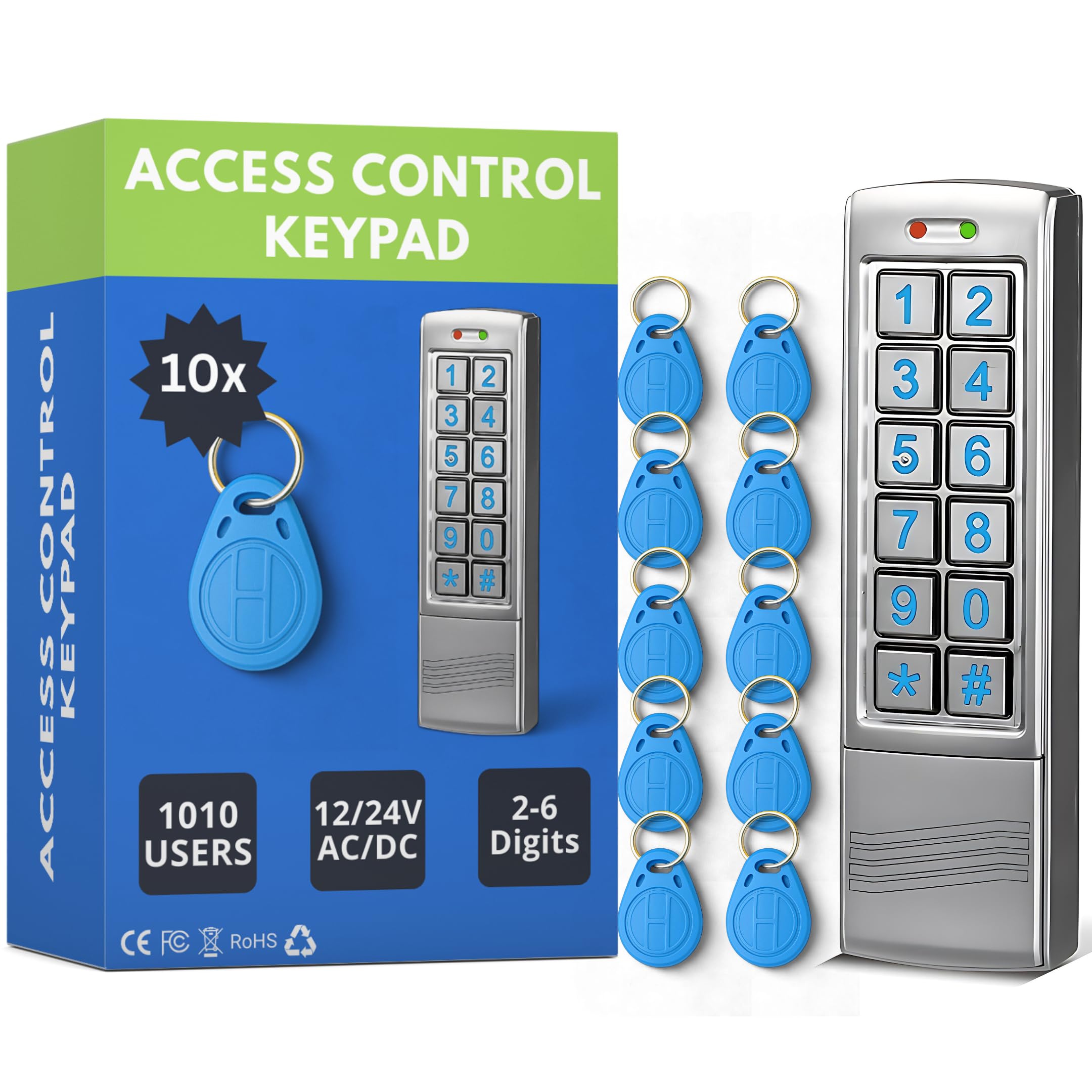 Proximity Digital Keypad for Door Entry System | Both RFID Fobs and PIN code Entry | IP65 Weather Resistant for Outdoor and Indoor Use | Standalone Touchpad Backlight LED Keypad