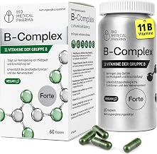 Vitamin B Complex High Dose - 11 B Vitamins, 60 Vegan Capsules | For energy, nerves and less fatigue; methylcobalamin, 5-MTHF and P-5-P as active forms of B12, folate and B6
