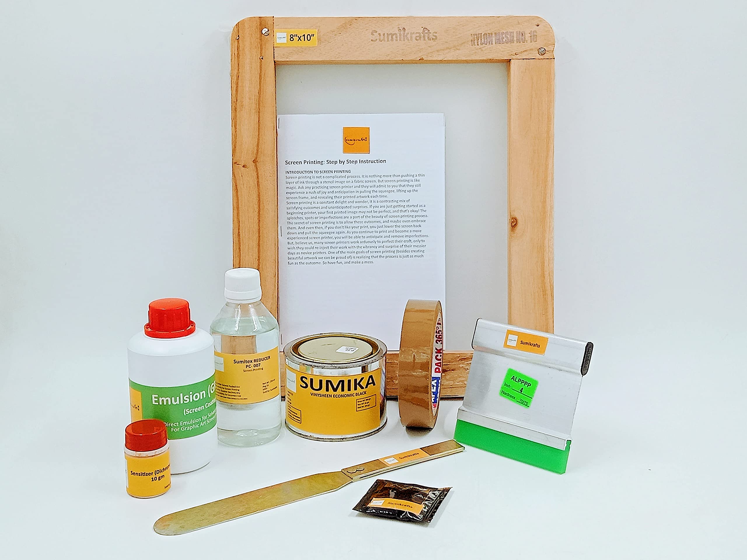 sumikrafts Screen Printing Kit for Beginners – Starter Box with Small Screen Frame (8”x10”), Photo Emulsion Kit, Black Ink, Reducer & Accessories | DIY Screen Printing Set-image-26