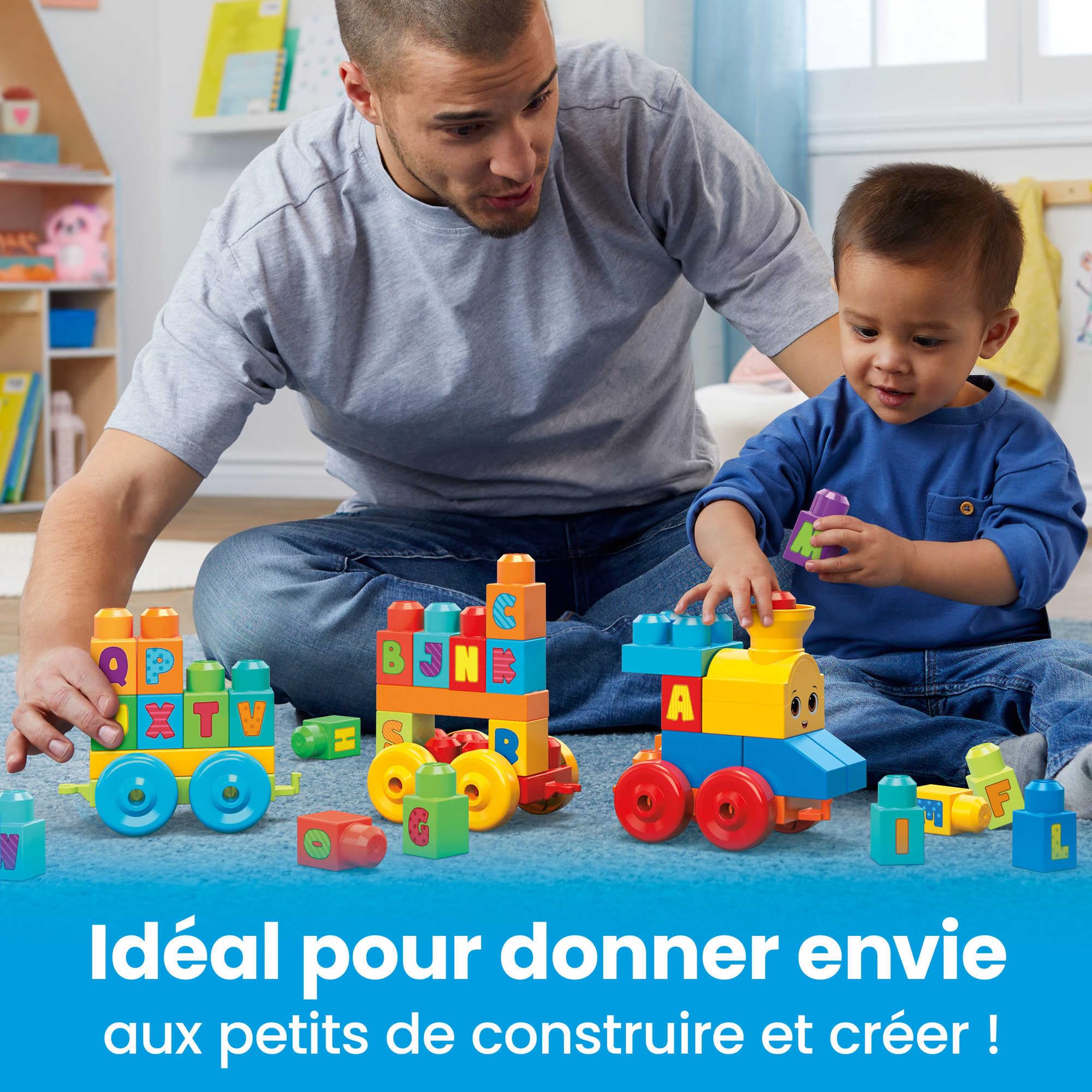MEGA Bloks Le Train de L'Alphabet, jeu de blocs de construction 50 pièces FWK22