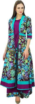 Bimba Women Designer 2 Piece Kurta Maxi Dress Floral Cotton Kurti Indian Custom Clothing