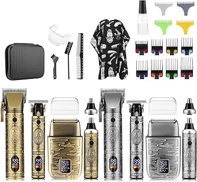 QREEYX 8in1 Mens Metal Grooming Kit | Cordless Hair Clippers, TBlade Trimmer, Nose Trimmer & Electric Shaver with LCD Display, Professional Barber Cutting Set, Perfect Gift for Men