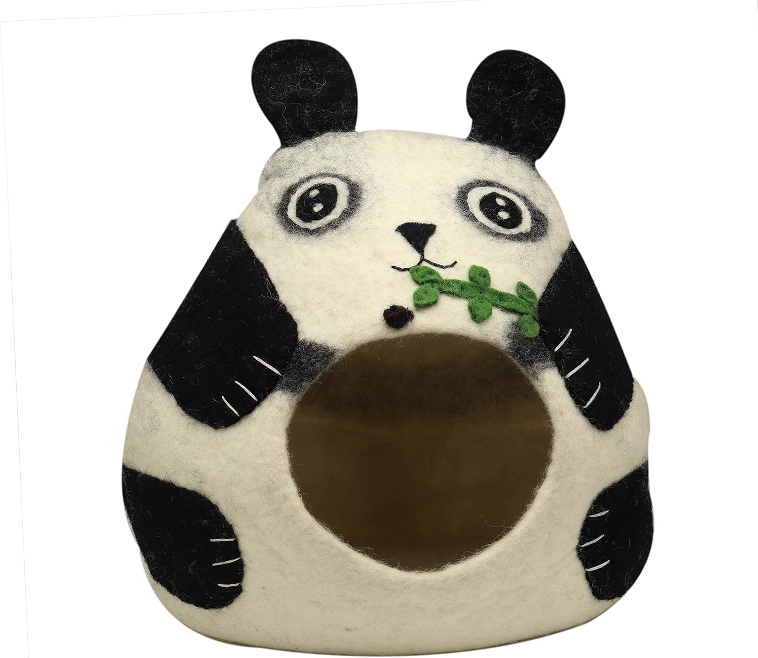 KHUSI Handcrafted Durable Felted Wool Cat Cave Bed - Natural Wool Material Construction Comfortable Stylish Cave Bed for Cat & Kittens - Perfect for Indoor Outdoor Usage - Panda