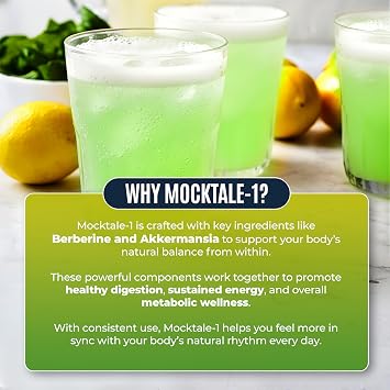 MOCKTALE-1 GLP-1 Supplement, Support Natural GLP 1 Production Drink for Weight Loss, Appetite Control & Metabolic, with Berberine, Akkermansia, Ceylon Cinnamon, Lemon Mint Flavor, 30 Packets