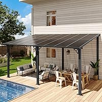 Aoxun 16x10 Patio Gazebo Pergola with Sloped Roof - Wall-Mounted Heavy Duty for Backyard Deck UV Protection