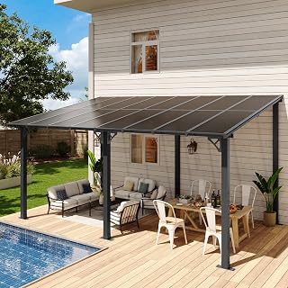 Aoxun 16x10 Patio Gazebo Pergola with Sloped Roof - Wall-Mounted Heavy Duty for Backyard Deck UV Protection