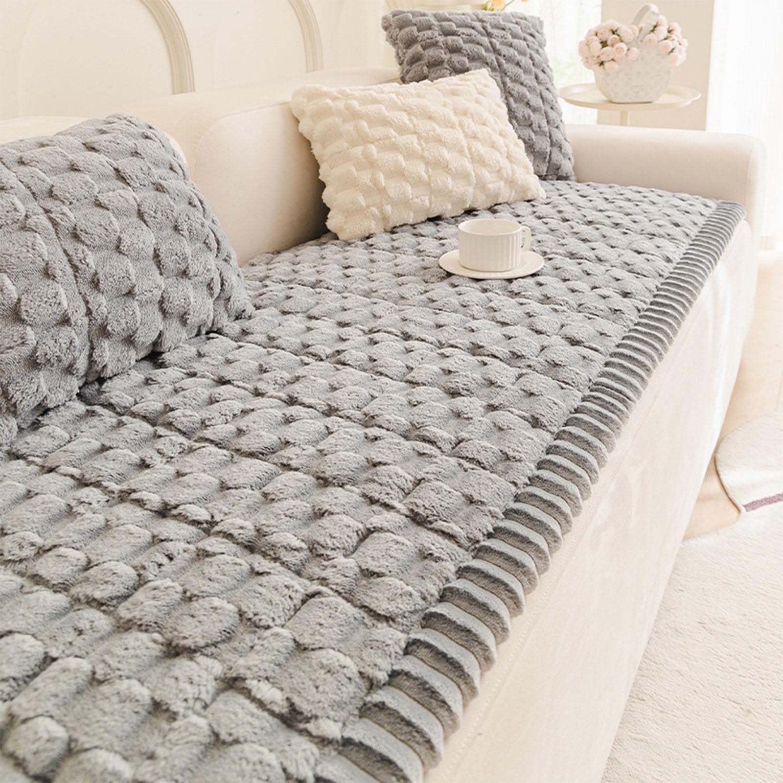 Housse rembourrée en peluche pour canapé 2/3/4 places salon chaleureux