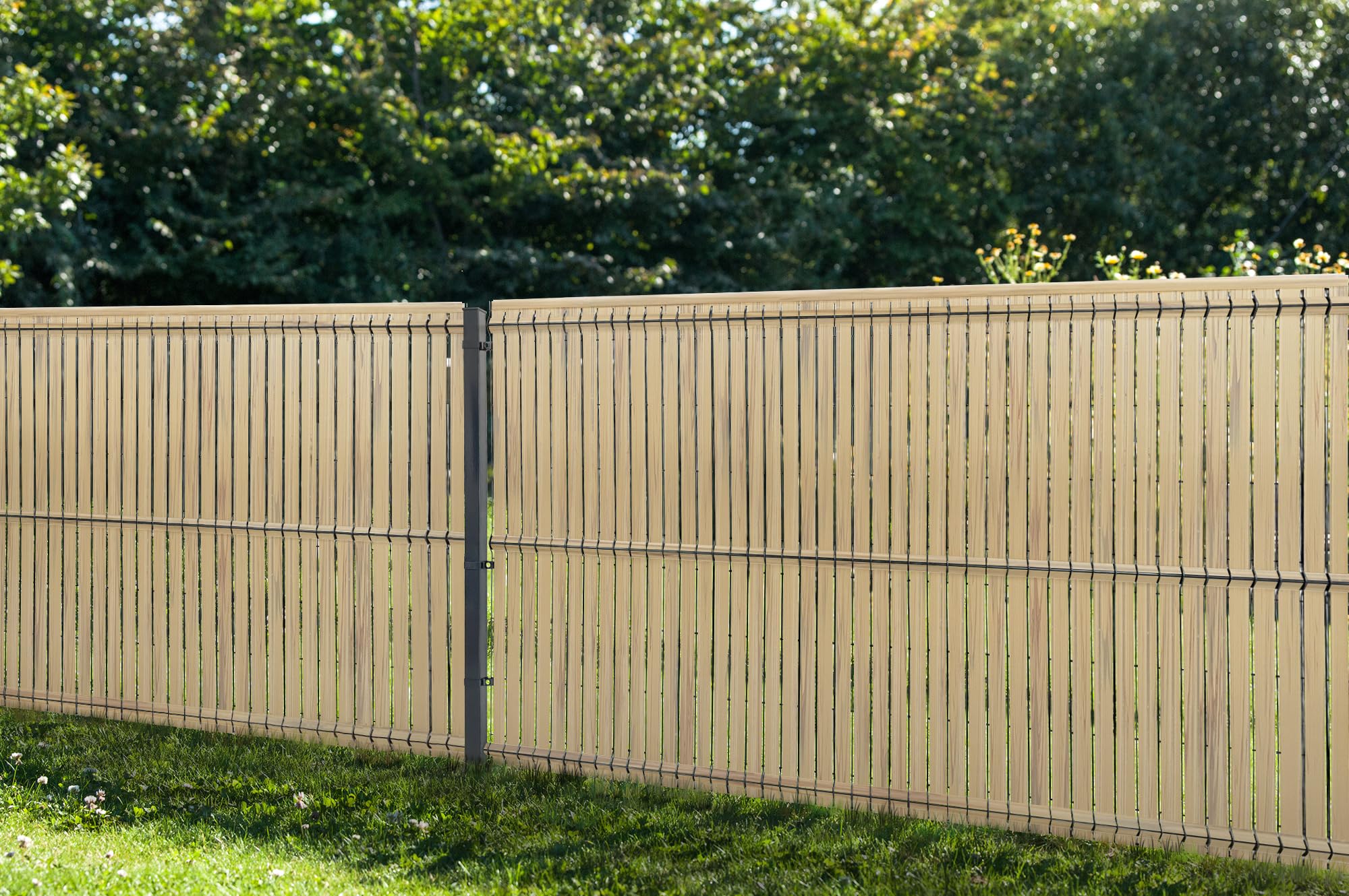 CASANOOV Kit Occultation en Lattes PVC Beige CINTO – 200 x 150 cm de 34 lames Rouleau Brise-​Vue pour Grillage 55 min Rigide – Protection Intimité Jardin, Terrasse & Extérieur – Installation Facile