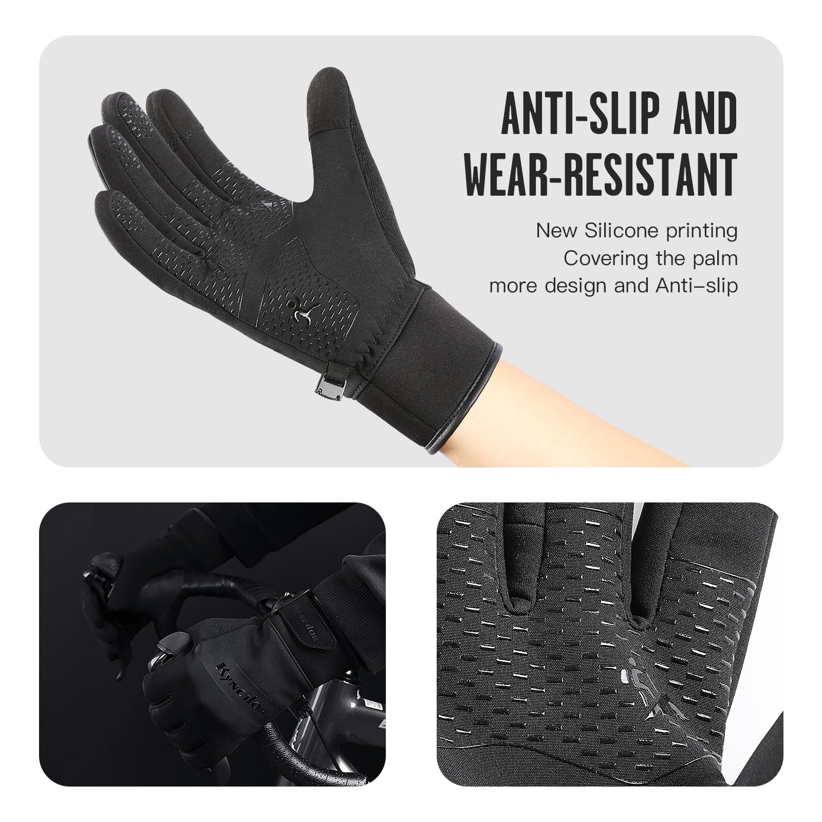 kyncilor Guanti Invernali Impermeabili Uomo Donna Touch Screen Slip-Proof Guanti Bici Invernali per Corsa Ciclismo Moto Sci