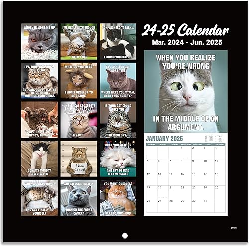 Miniatura 3 de Calendario de pared 2024-2025, calendario divertido de gatos 2024-2025, abril de 2024 a junio de 2025, calendario de 15 meses, regalo de broma