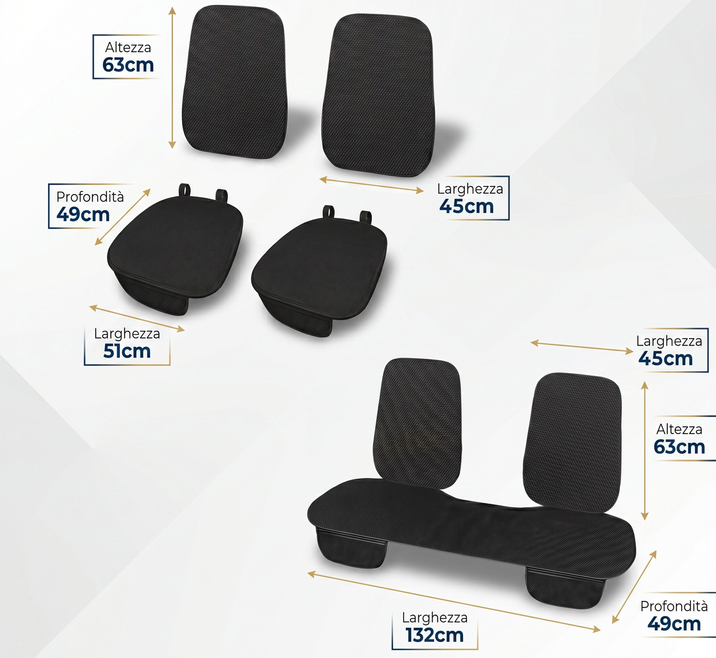 Lupex Coprisedile Seduta 3 pezzi Universale Auto Set Protezione Sedile 2 Anteriore 1 Posteriore Silk Ice Nero 7pz