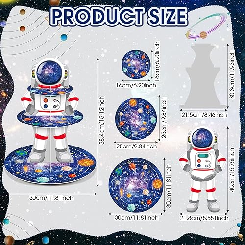 Miniatura 2 de Zopeal Soporte para cupcakes de astronauta espacial, decoración de fiesta de cumpleaños con temática espacial, 3 niveles, planeta, soporte para