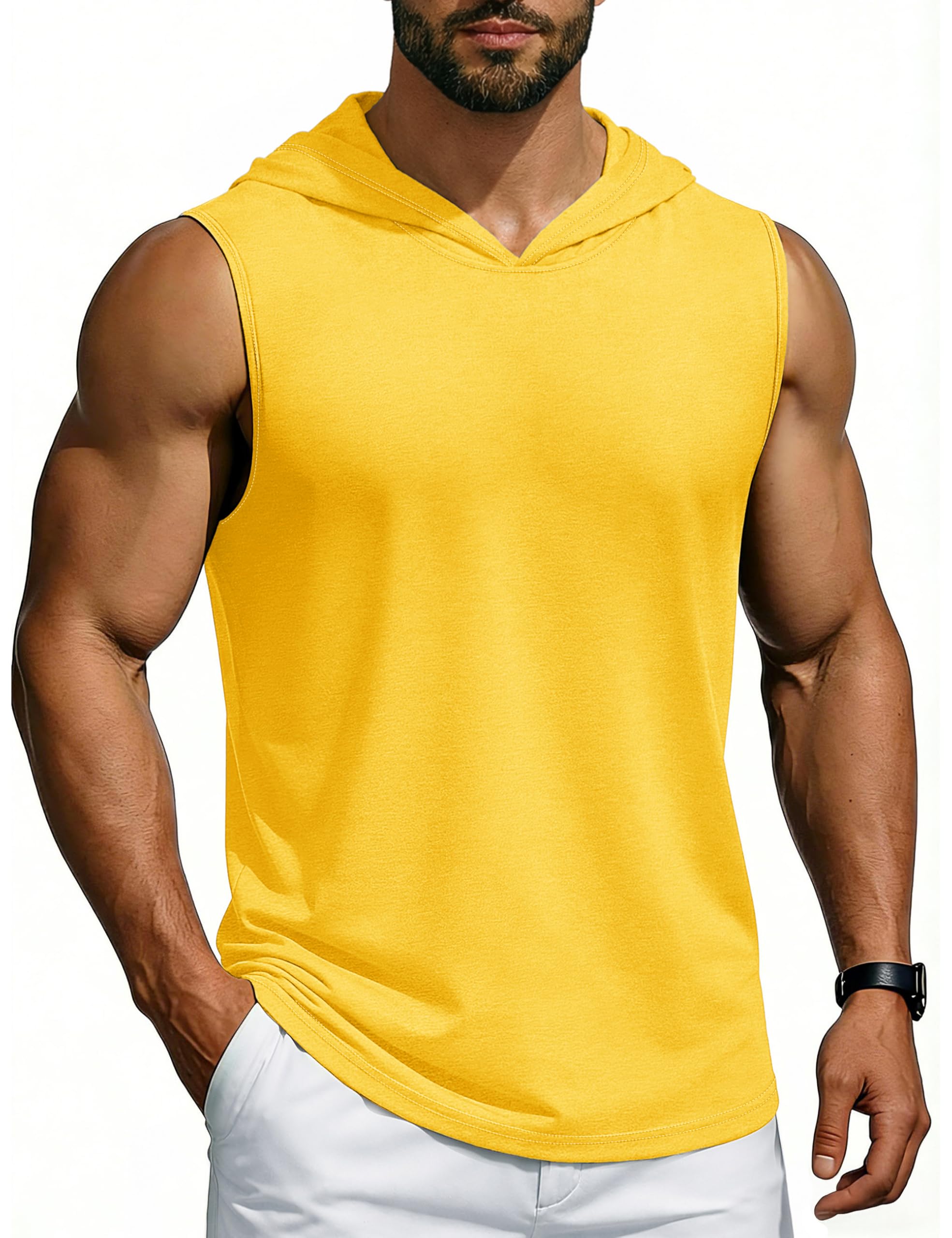 Cotrasen Men's UPF 50+ Hooded Tank Top Sleeveless Hoodies Lightweight Casual Gym Workout Shirts Cooling Muscle Tee Shirt