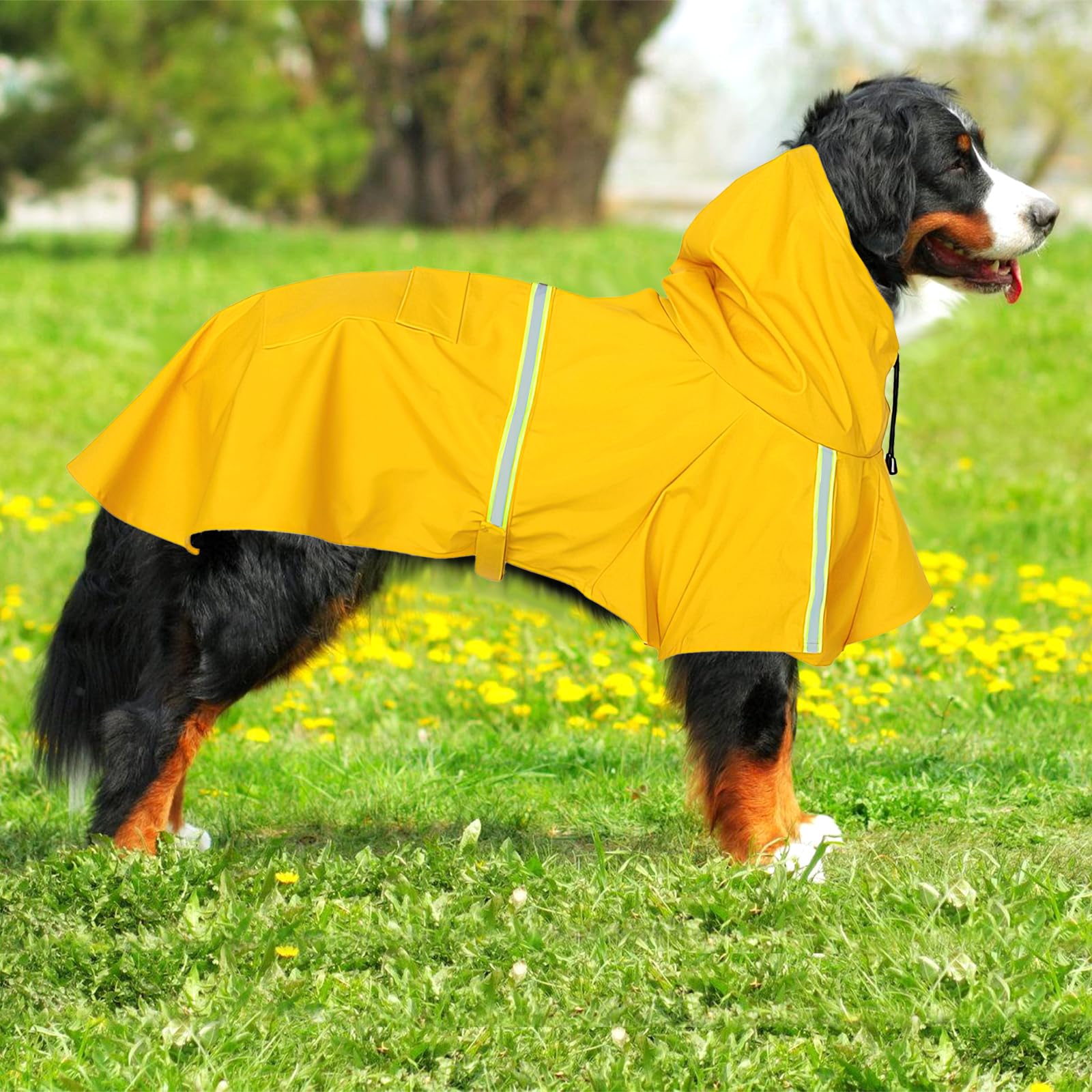 Imperméable Chien Grande Taille, Veste Imperméable pour Chien, Etanche et Coupe-Vent Manteaux Imperméables pour Chiens, Chiot Poncho de Pluie avec Bandes Réfléchissantes (Jaune, 4XL)