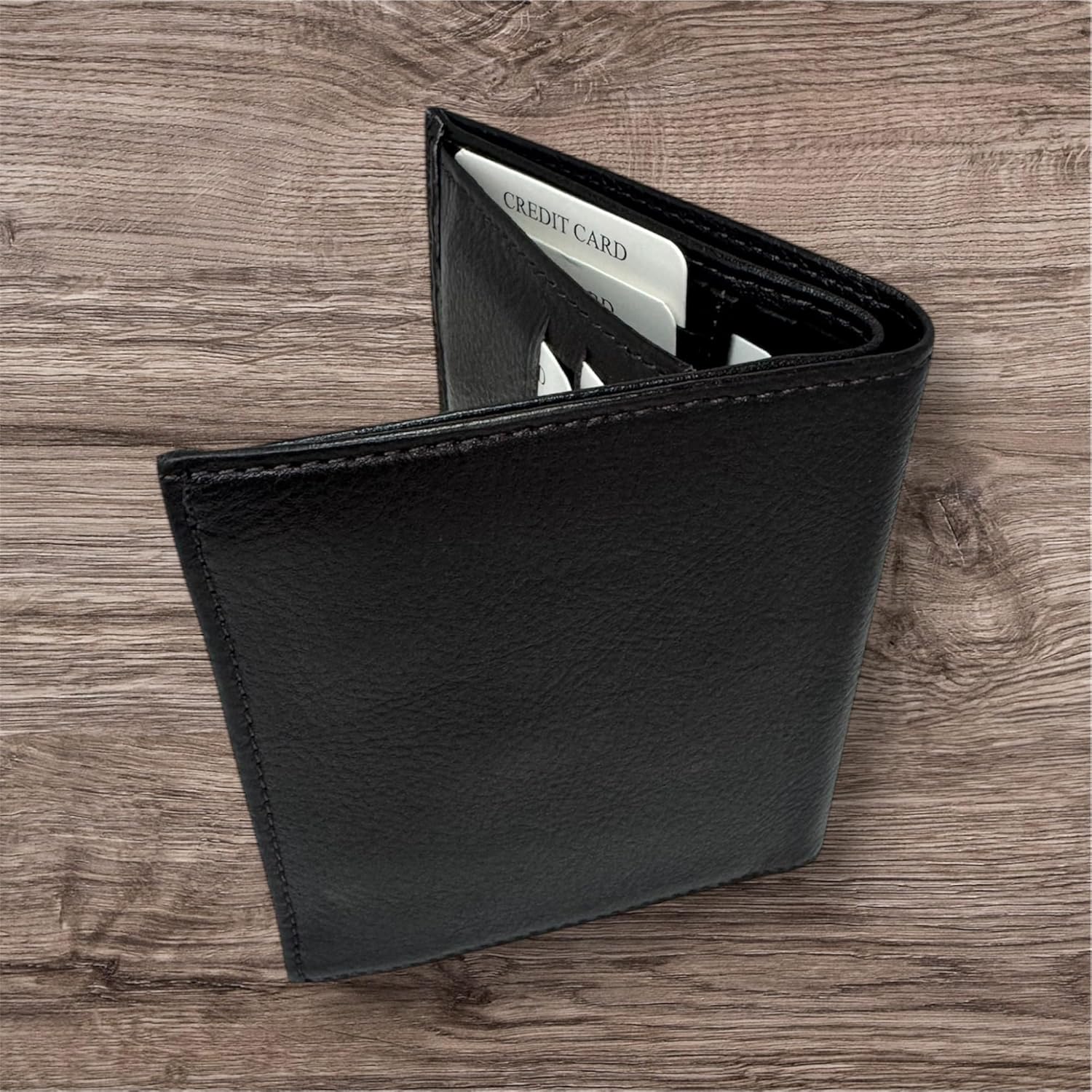 Men's Leather Wallet with Flip Up ID Window - 9 credit card holders, Coin Pocket Slim Bifold Credit Card Front Pocket Wallet (dark brown) - Image 4