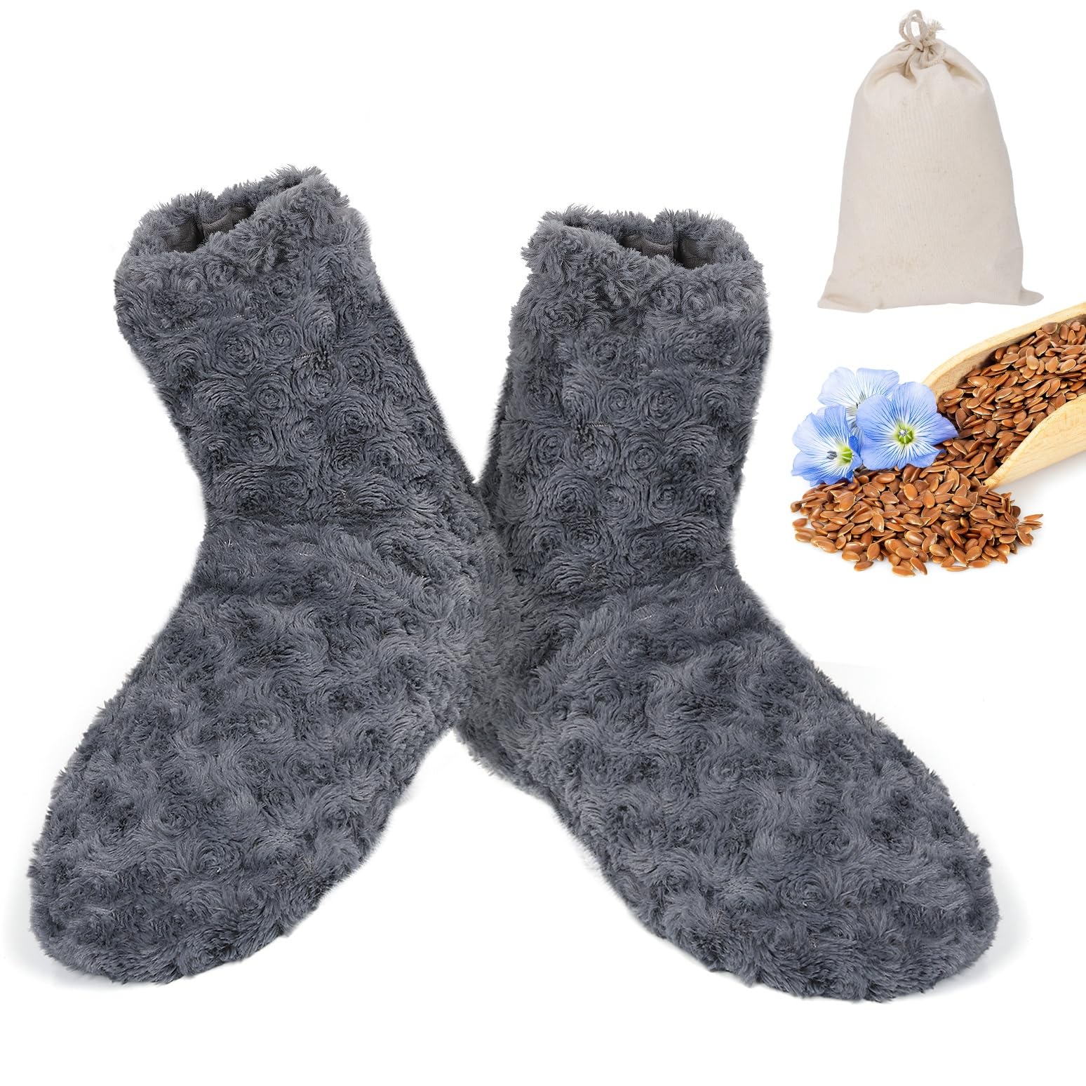 Microwavable Slippers - Heated Foot Warmer for Women & Men, with Flaxssed Moist Heat Therapy for Relieving Feet Stiffness Plantar Fasciitis