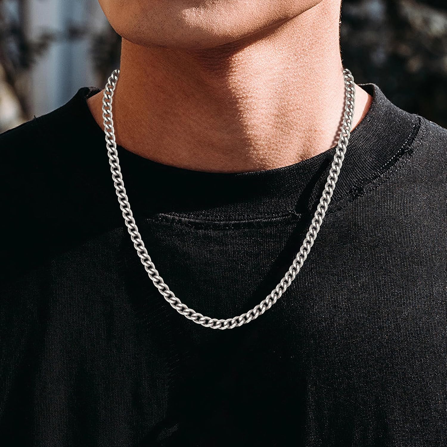 sovesi 3.5/5mm Cuban Link Chain Necklace for Men, Silver Tone/Black/14K Gold Plated Stainless Steel Necklace Chain, Mens Chain 16-28 Inch Jewelry Gift - Image 2