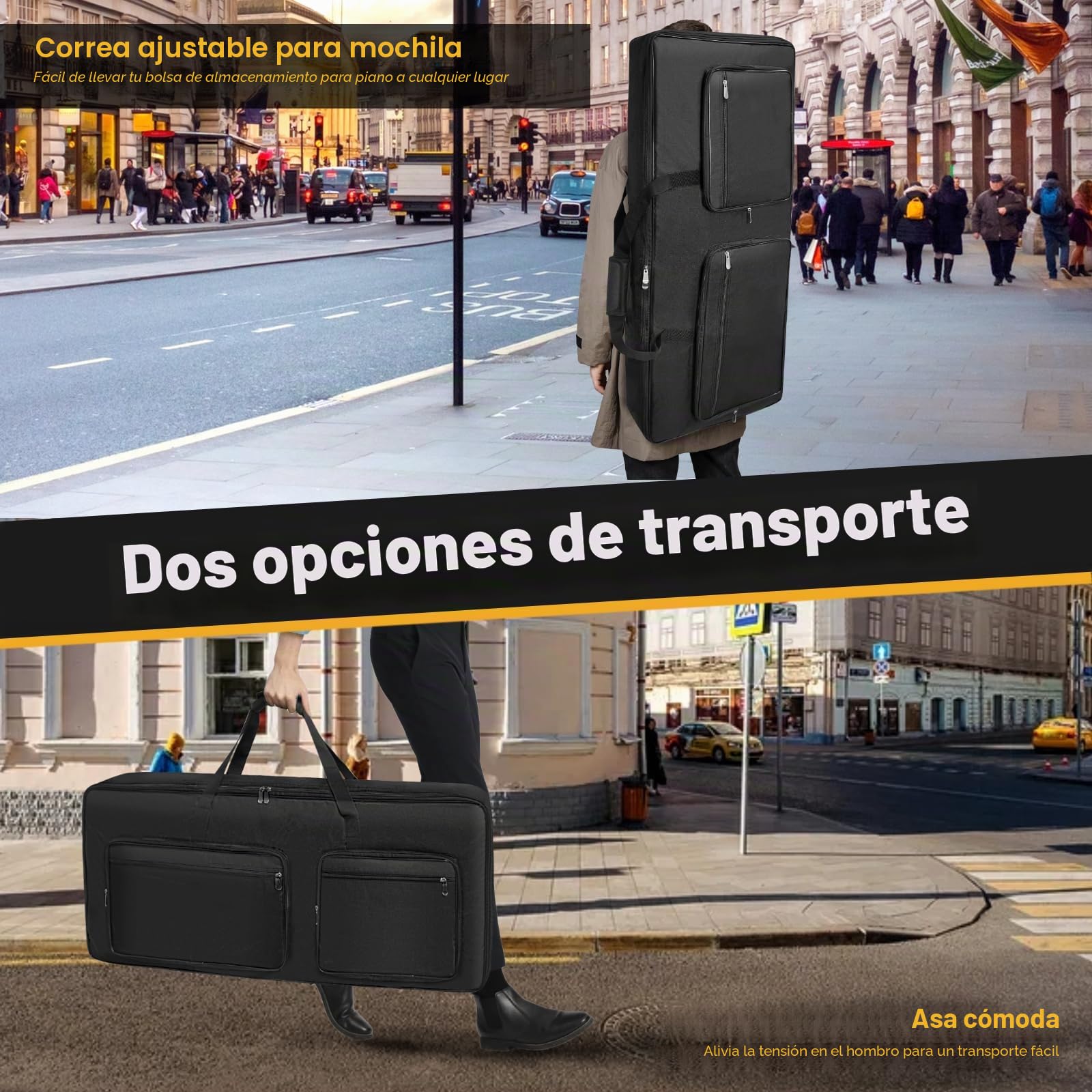 SUNDOY Funda para piano eléctrico, mochila de Oxford 600D con acolchado de algodón de 10 mm, ligera, duradera y de viaje (105 x 15 x 43,5 cm)