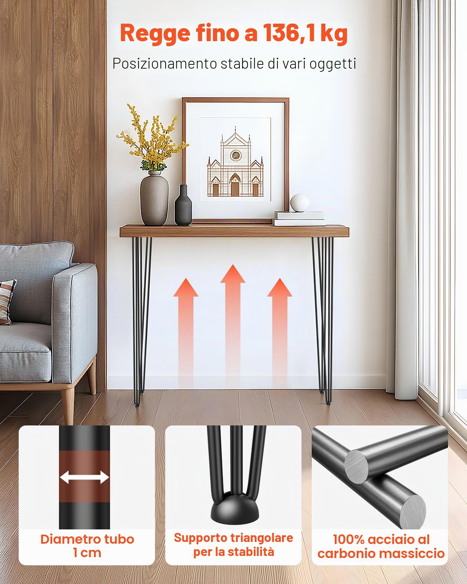 Happybuy Gambe da Tavolo da Scrivania 40 Pollici per Impieghi Gravosi di Ferro, 4 Pezzi Gambe da Tavolo a Forcina per Scrivania, Adatte per Tavolini, Divani, Seggioloni, Tavolini da Bar