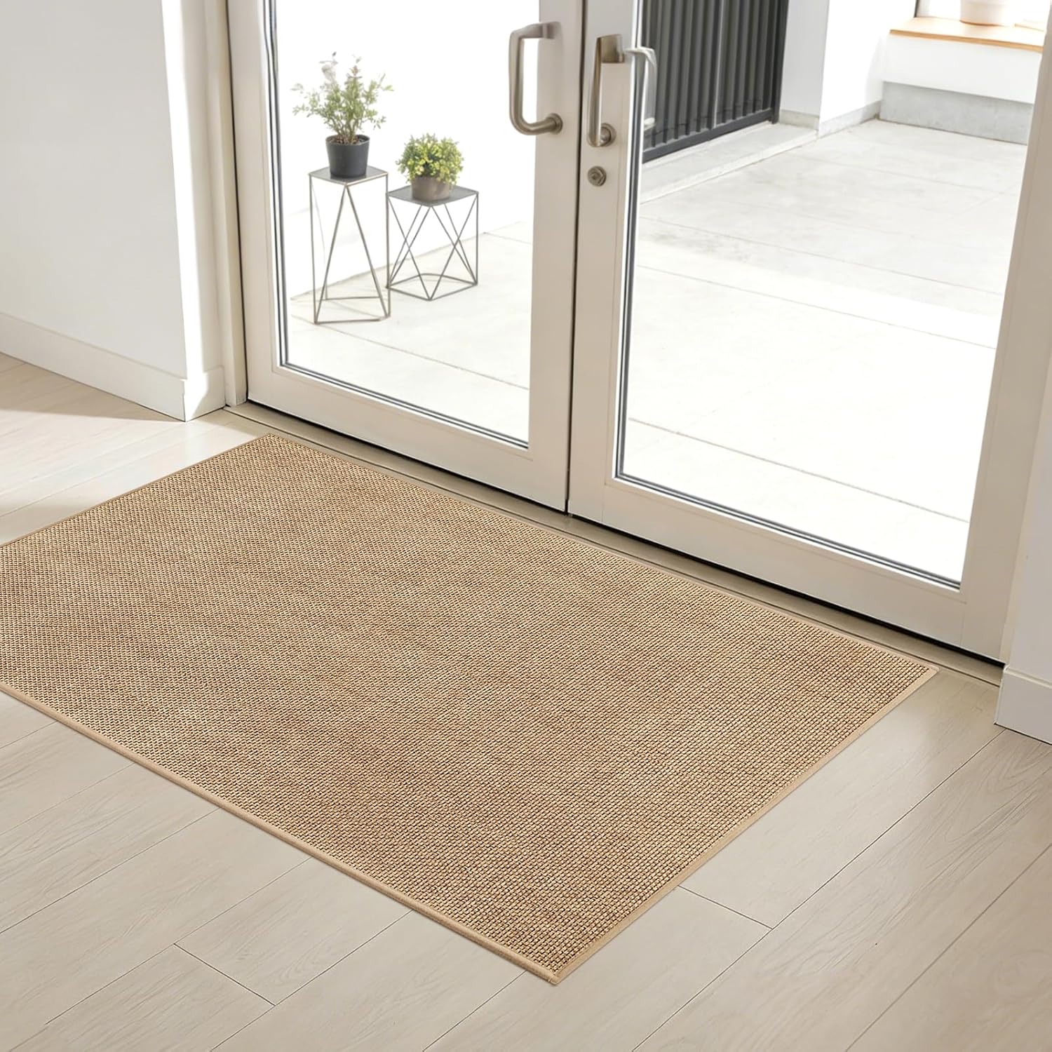 Front Door Mat Indoor Entrance, 32" x 48" Non-Slip Inside Door Mats for Entryway, Dirt Resistant and Absorbent Washable Doormat, Low Profile Entry Way Doormats, Floor Mats for House, Beige