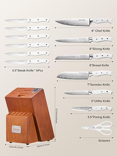 Miniatura 2 de D.Perlla - Juego de cuchillos de cocina con bloque, 14 piezas con afilador integrado, juego de bloques de cuchillos de acero inoxidable con patrón