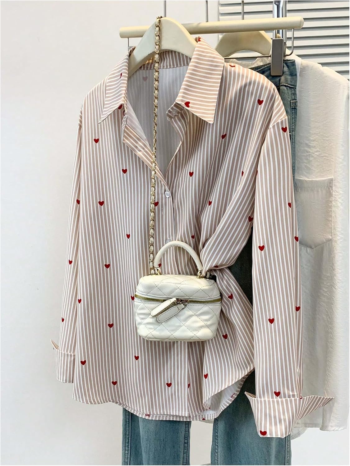 SweatyRocks Women's Heart Print Striped Button Down Shirts Dressy Casual Long Sleeve Blouses - Image 4