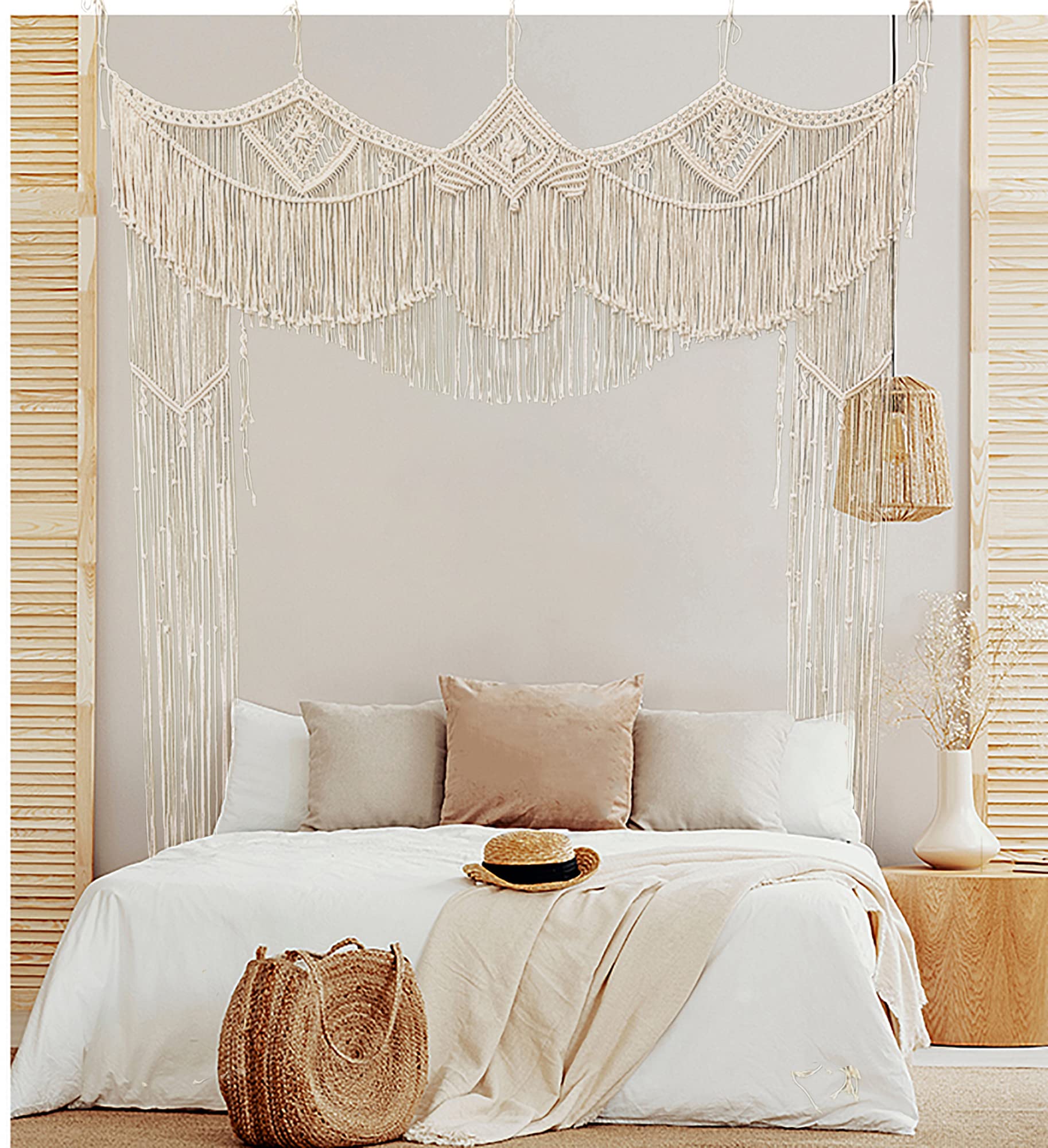 Telón de fondo de boda de macramé grande para cenador/arco, decoración bohemia para colgar en la pared, cortinas bohemias de puerta/ventana, divisor de habitación, decoración de arte geométrico 4